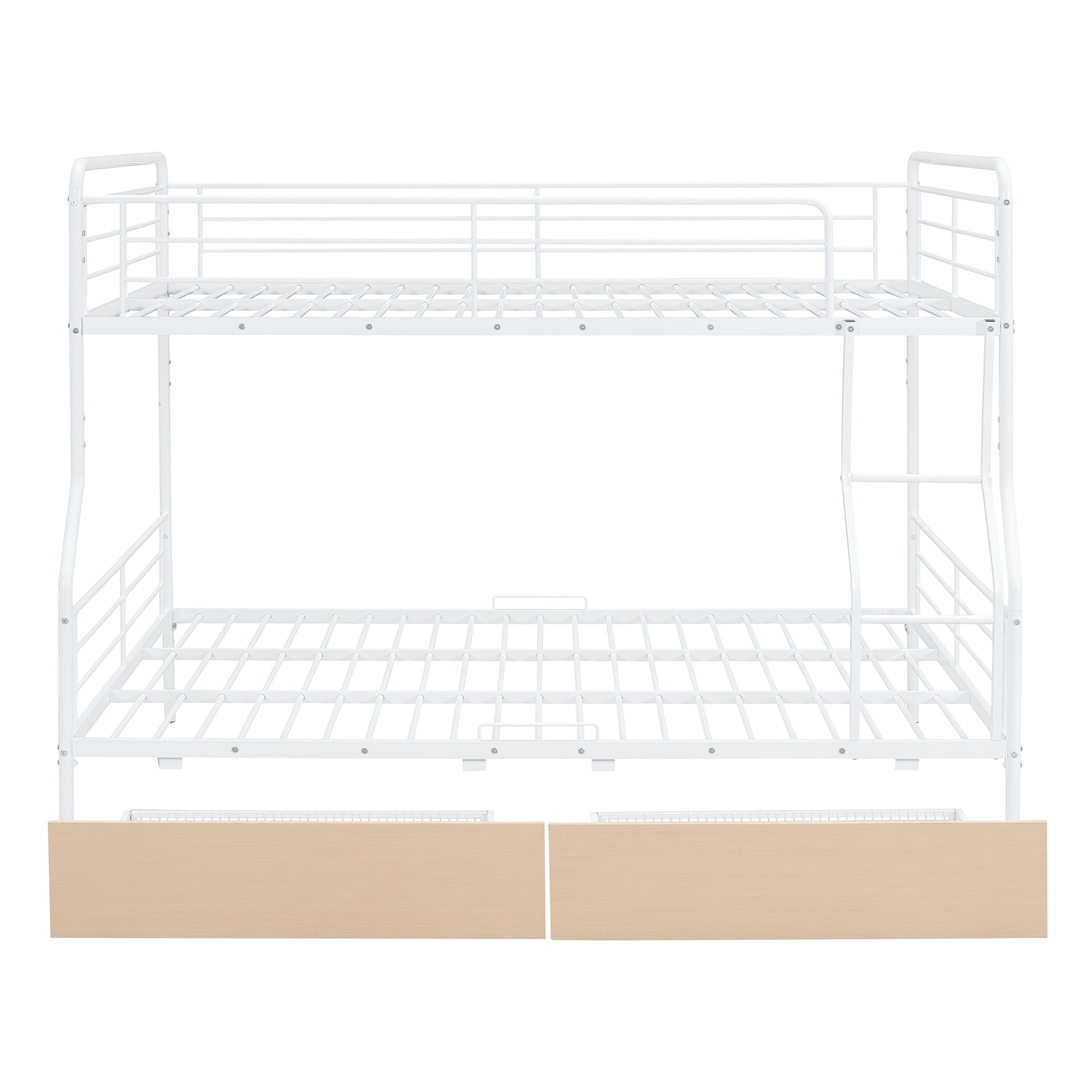 Full Xl Over Queen Metal Bunk Bed With 2 Drawers, White White Iron