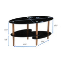 Black Oval Glass Coffee Table, Modern Table In Living Room Oak Wood Leg Tea Table 3 Layer Tempered Glass Table Brown Glass