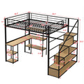 Full Size Metal Loft Bed With Staircase, Built In Desk And Shelves, Black Box Spring Not Required Full Black Metal Bedroom Mdf Metal