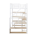 Twin Size Metal Loft Bed With Staircase, Built In Desk And Storage Shelves, White Box Spring Not Required Twin White Metal Bedroom Mdf Metal
