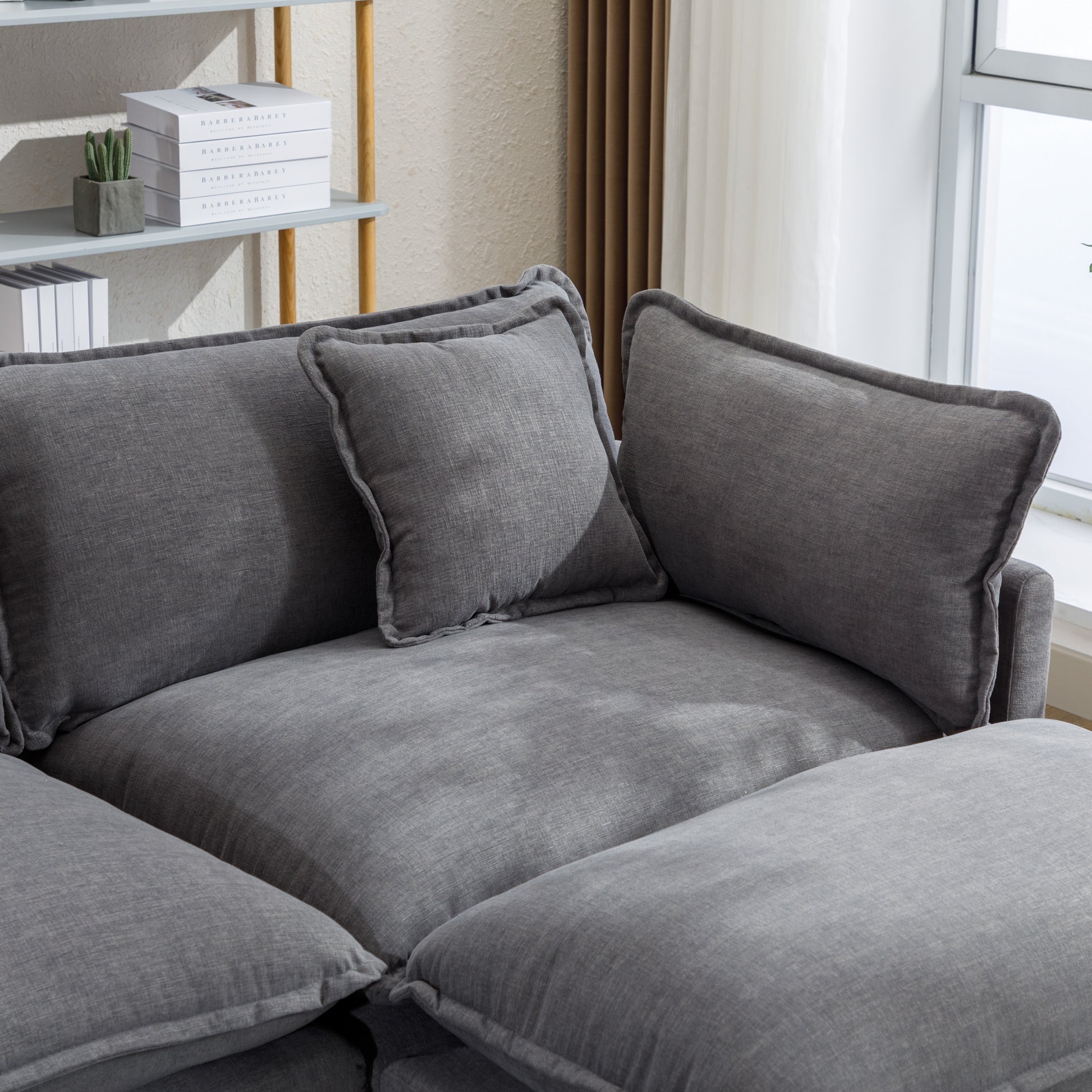 112.2" L Shape Chenille Upholstered Sofa For Living Room Modern Luxury Sofa Couch With Ottoman, 5 Pillows, Gray Gray Foam 4 Seat