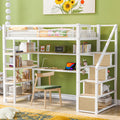 Twin Size Metal Loft Bed With Staircase, Built In Desk And Storage Shelves, White Box Spring Not Required Twin White Metal Bedroom Mdf Metal