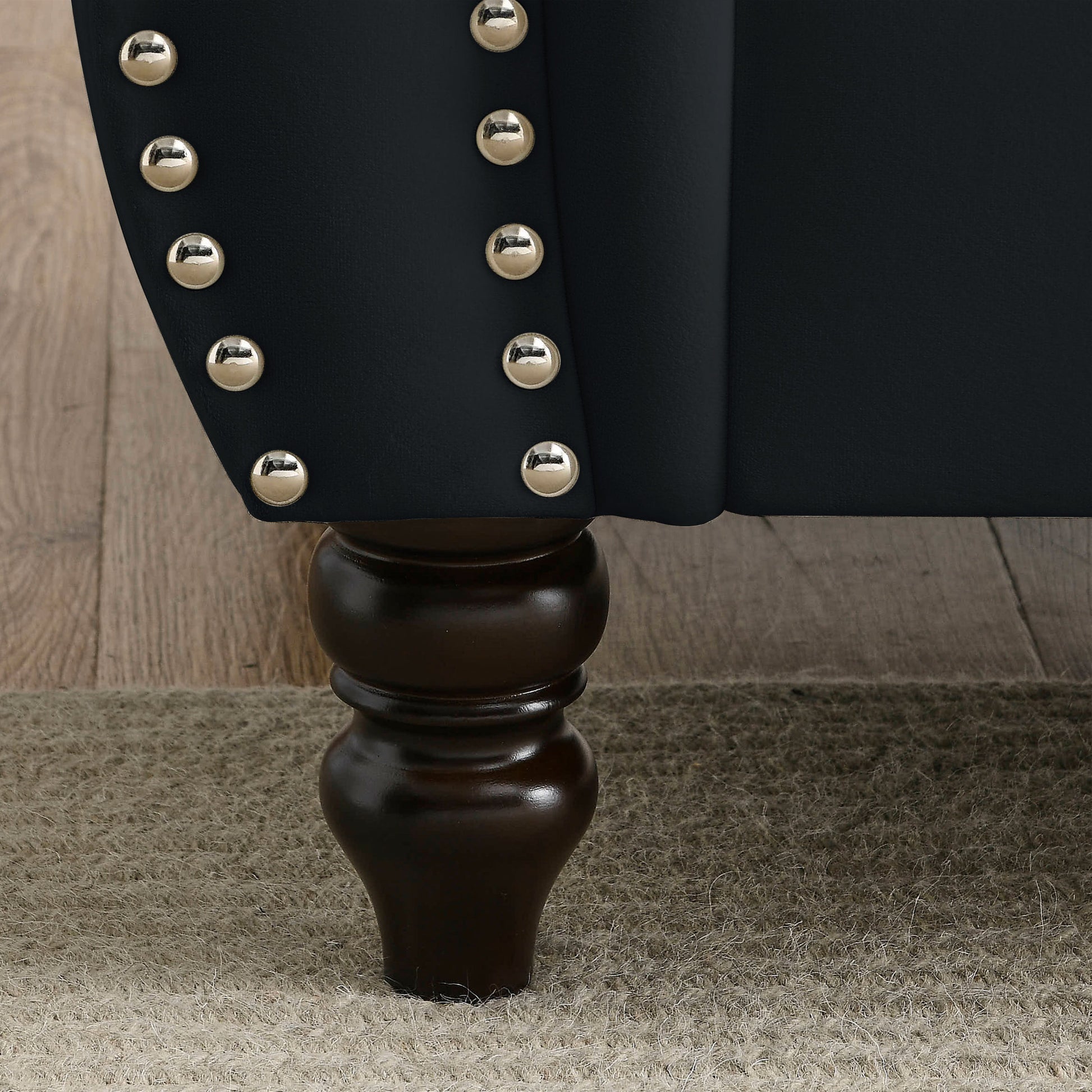 58.8" Chesterfield Sofa Black Velvet For Living Room, 2 Seater Sofa Tufted Couch With Rolled Arms And For Living Room, Bedroom, Office, Apartment, Two Pillows Black Foam Velvet