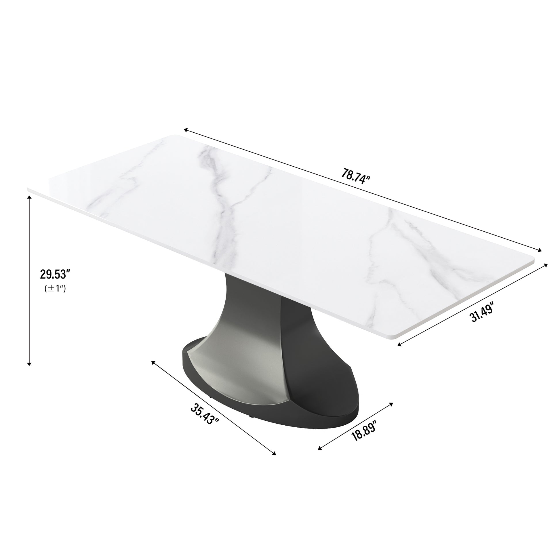 78.74 "Modern Artificial Stone White Panel Gray Stainless Steel Curved Legs Can Accommodate 8 People White Gray Dining Room Metal Sintered Stone