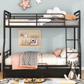 Full Xl Over Queen Metal Bunk Bed With 2 Drawers, Black Black Iron