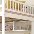 Full Size Loft Bed With Built In Desk, Bookshelves And Storage Staircase,White Full White American Design Pine