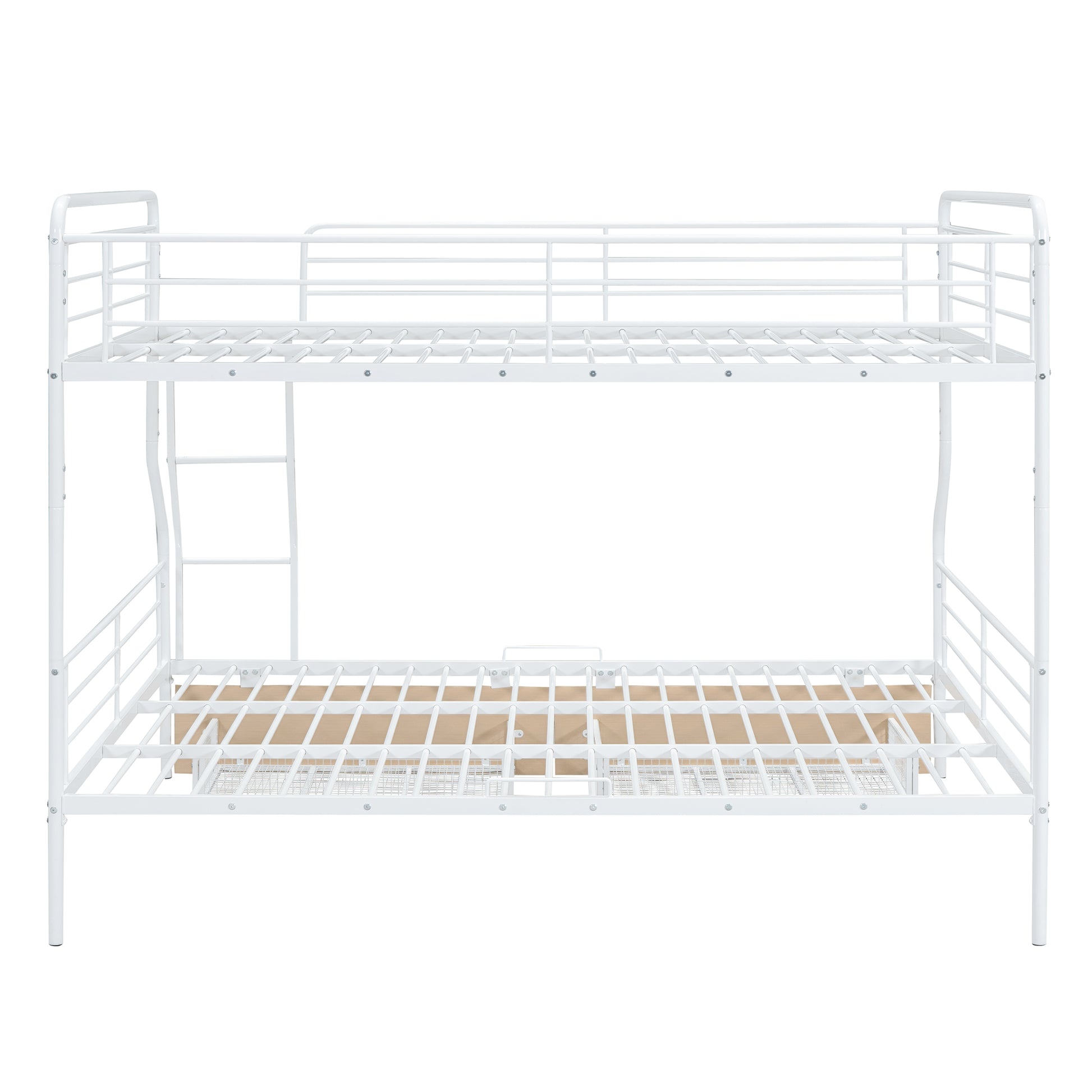 Full Xl Over Queen Metal Bunk Bed With 2 Drawers, White White Iron