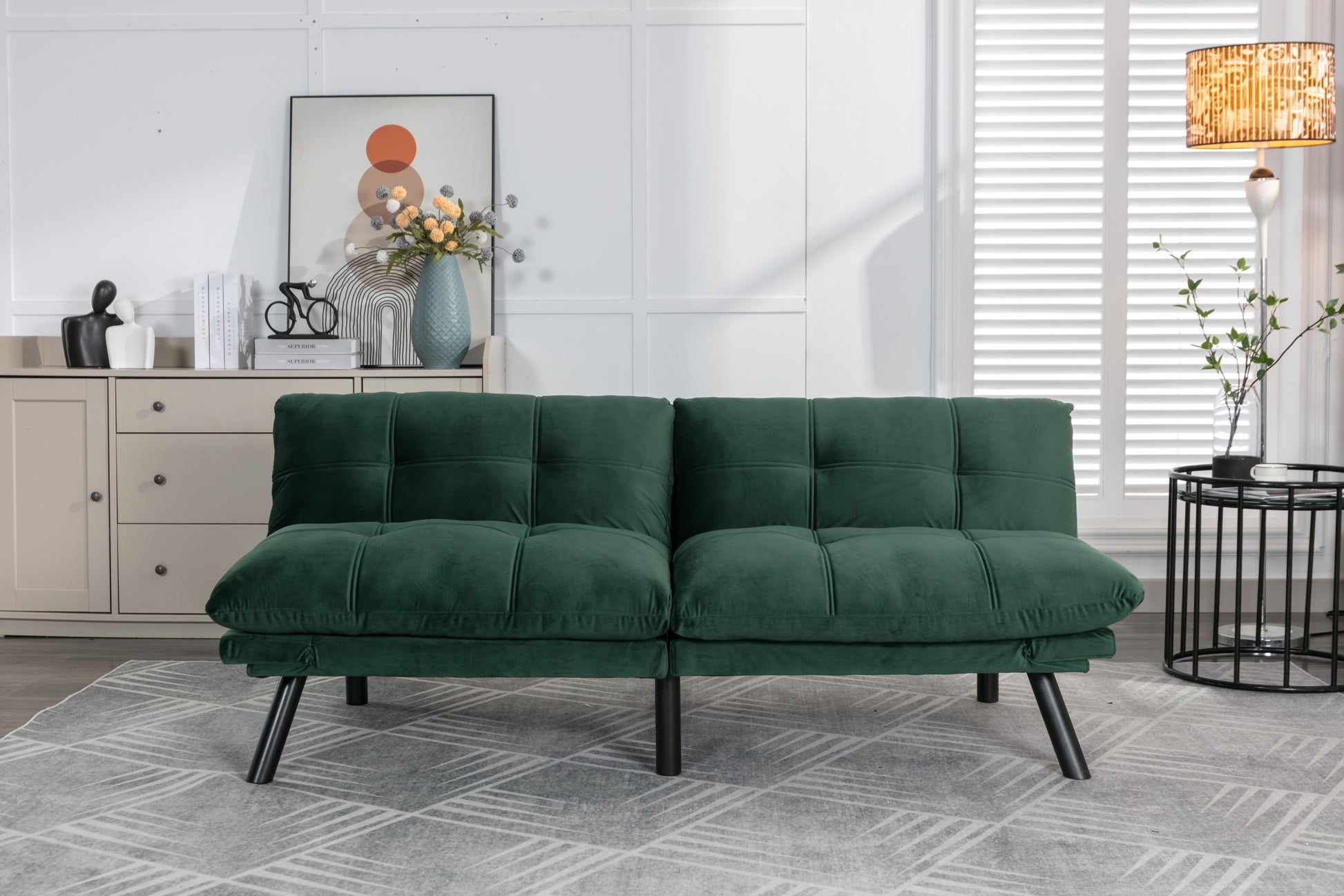 Emerald Convertible Folding Modern Sofa Bed Twin Emerald White Primary Living Space Modern Pine Foam Upholstered