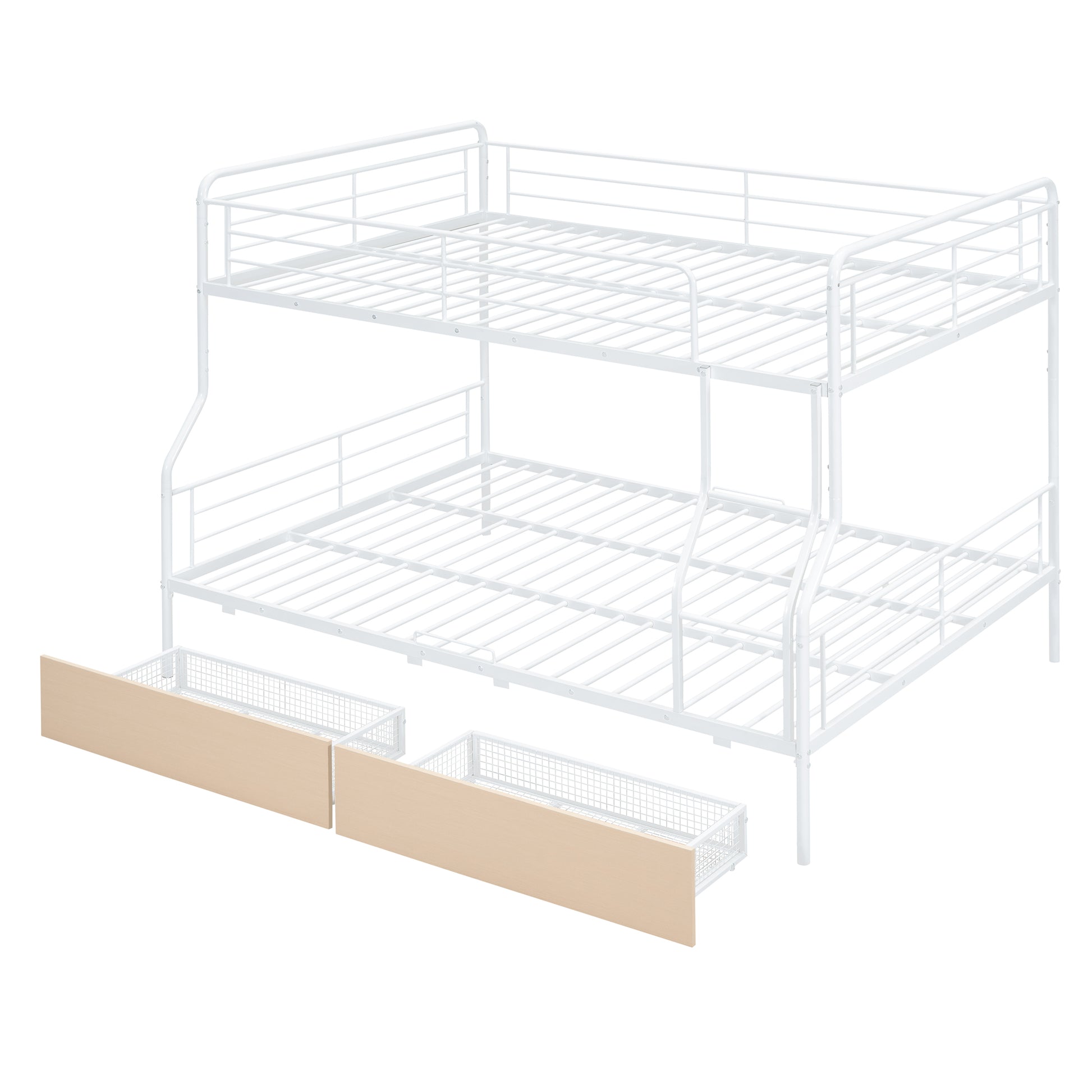 Full Xl Over Queen Metal Bunk Bed With 2 Drawers, White White Iron