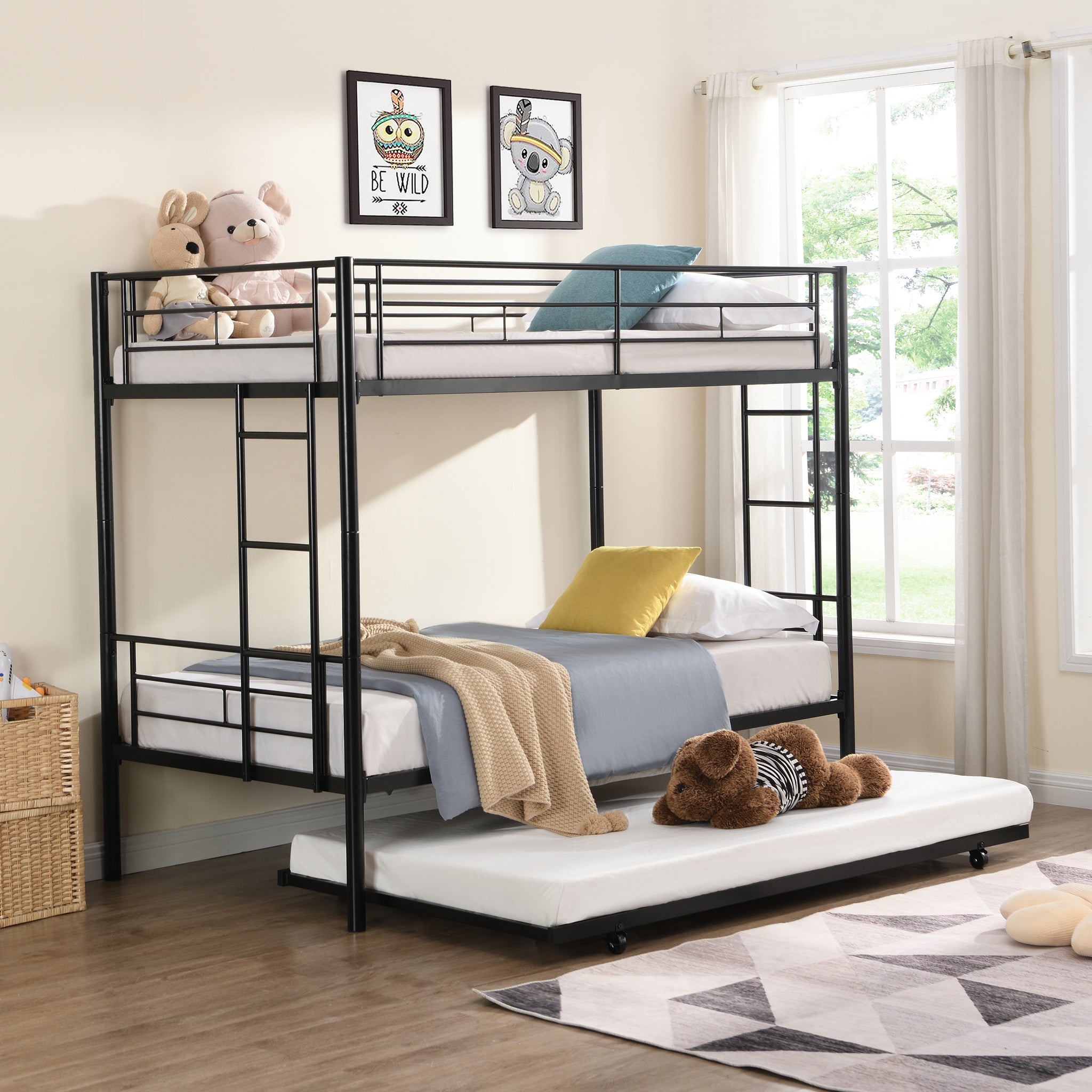 Metal Bunk Bed With Trundle Black Black Metal