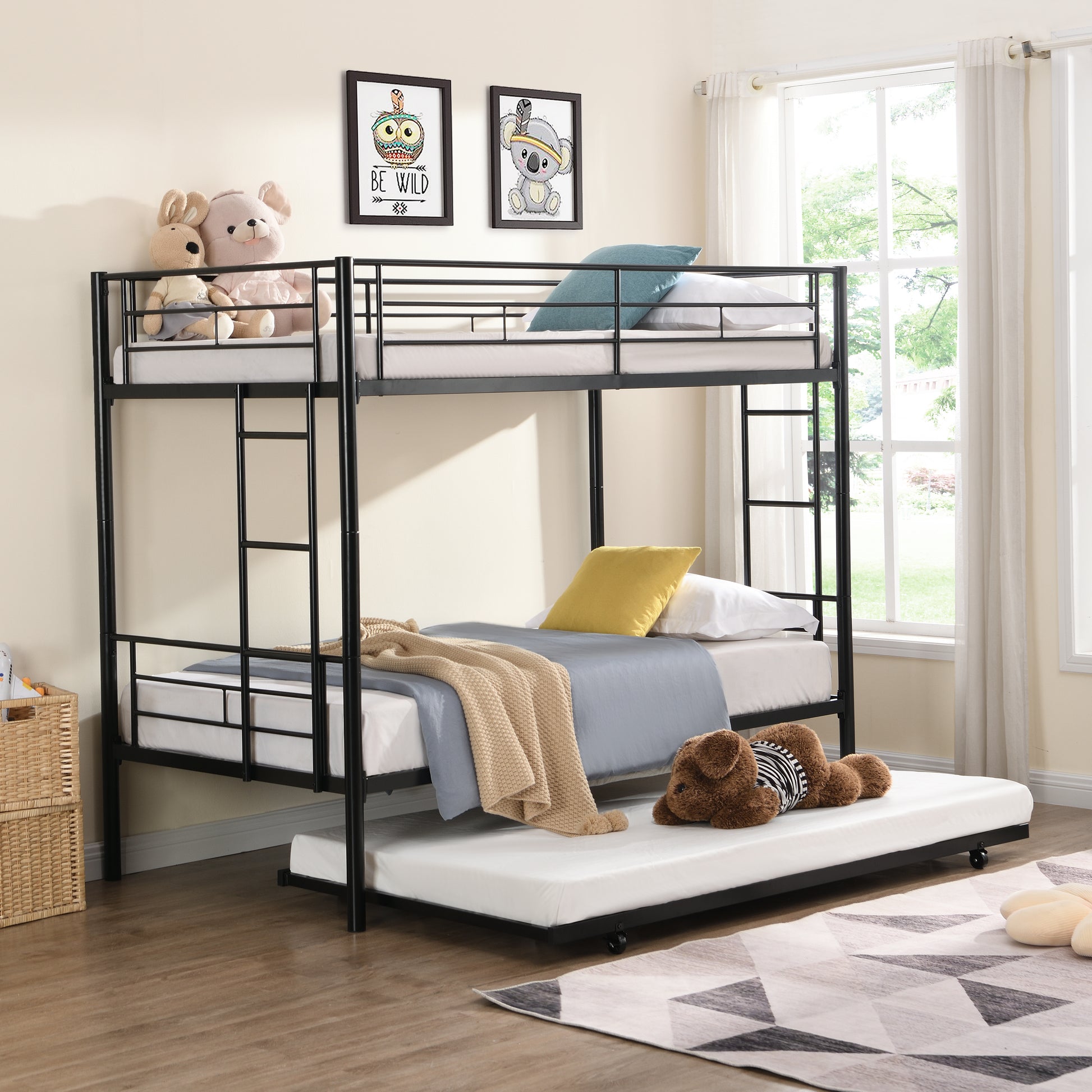 Metal Bunk Bed With Trundle Black Black Metal