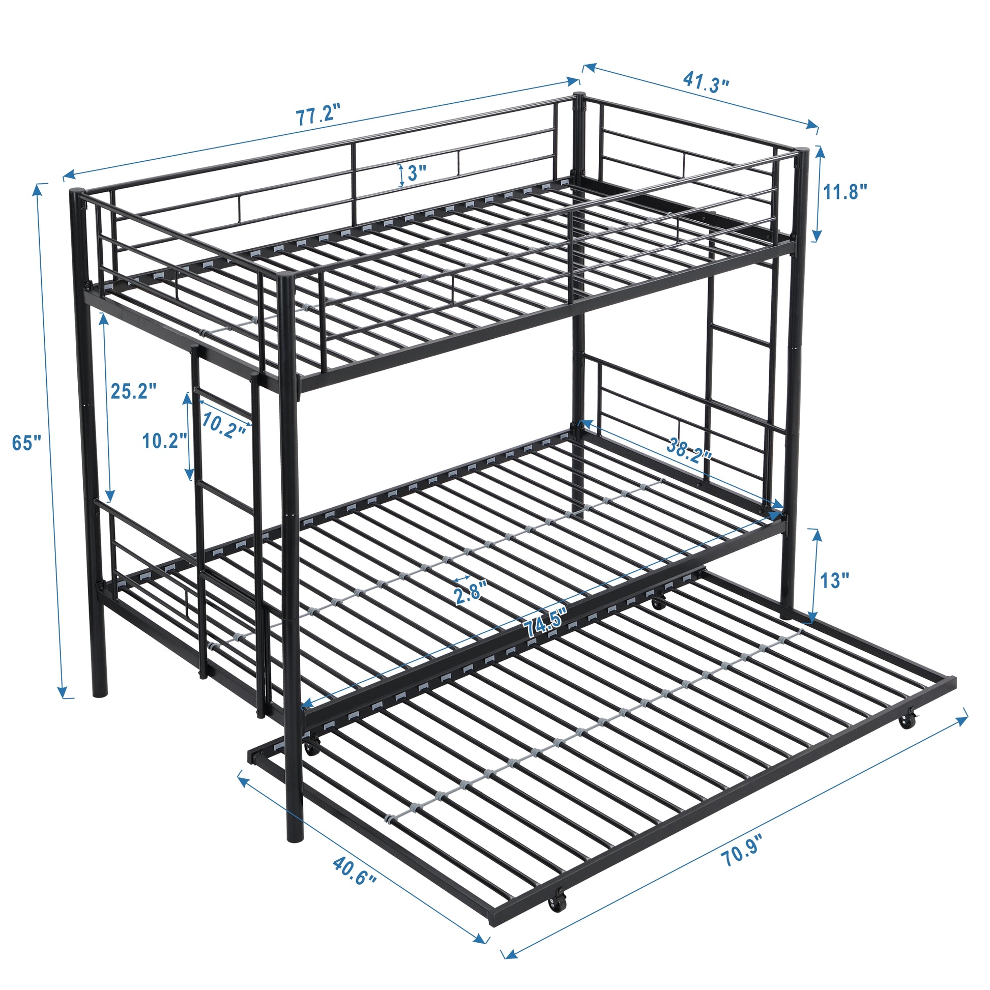 Metal Bunk Bed With Trundle Black Black Metal