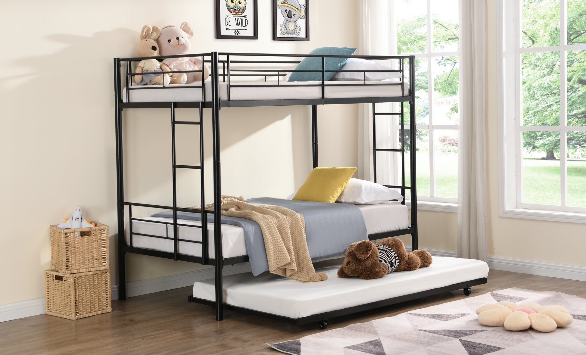 Metal Bunk Bed With Trundle Black Black Metal