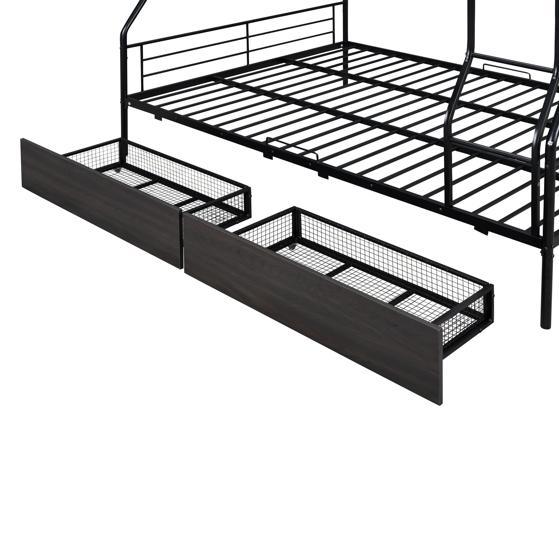 Full Xl Over Queen Metal Bunk Bed With 2 Drawers, Black Black Iron