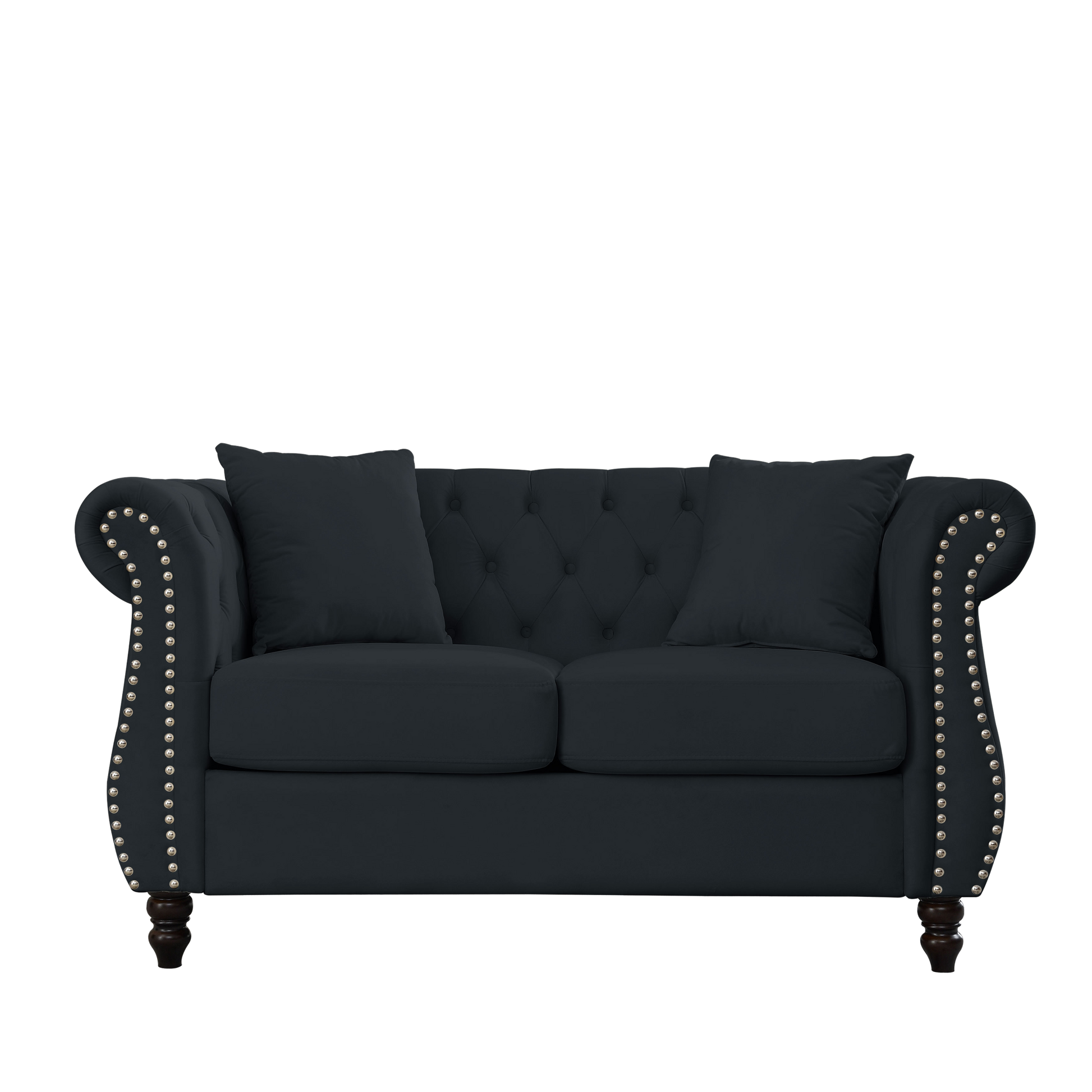 Video 80" Chesterfield Sofa Black Velvet For Living Room, 3 Seater Sofa Tufted Couch With Rolled Arms And For Living Room, Bedroom, Office, Apartment, 3S 2S Black Foam Velvet