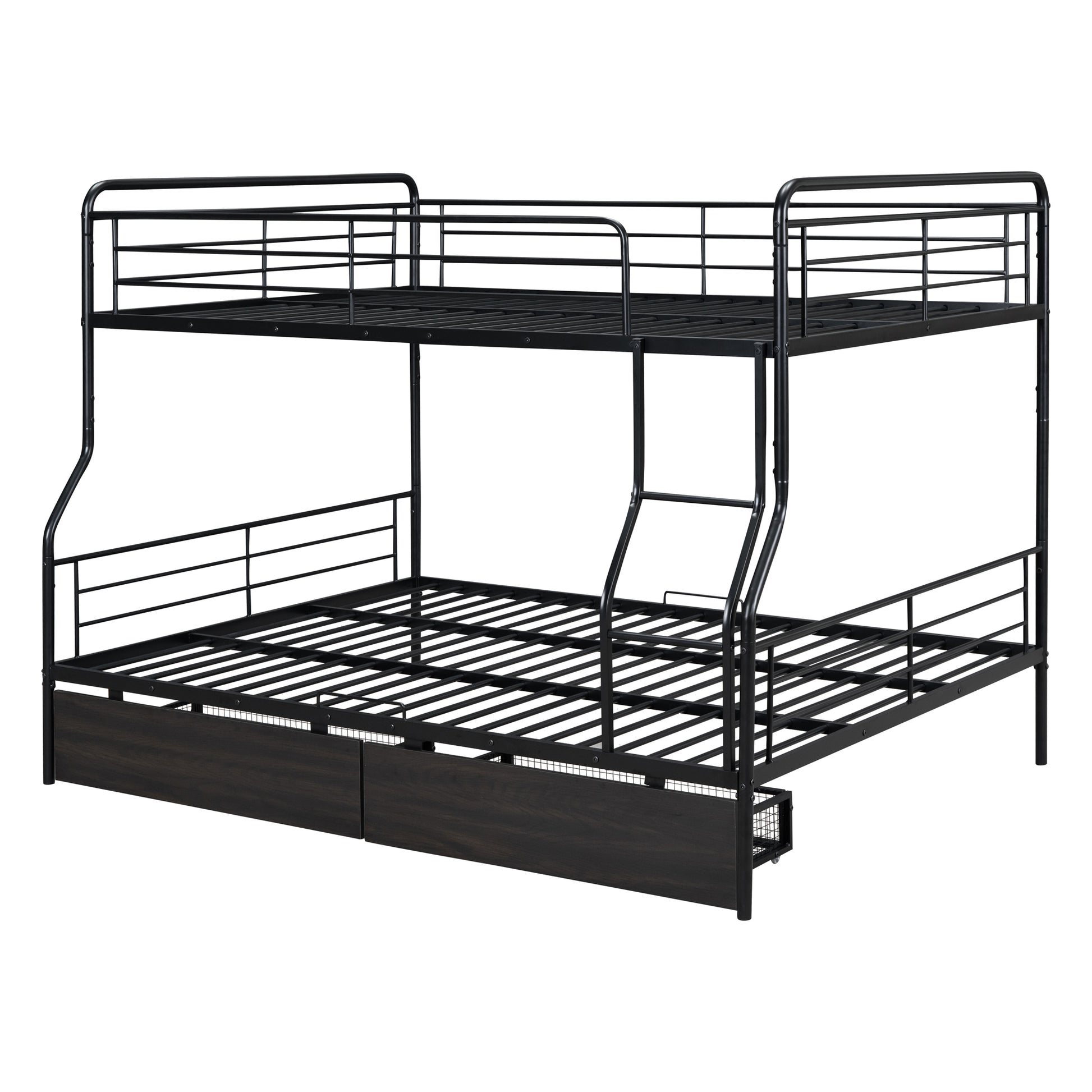 Full Xl Over Queen Metal Bunk Bed With 2 Drawers, Black Black Iron