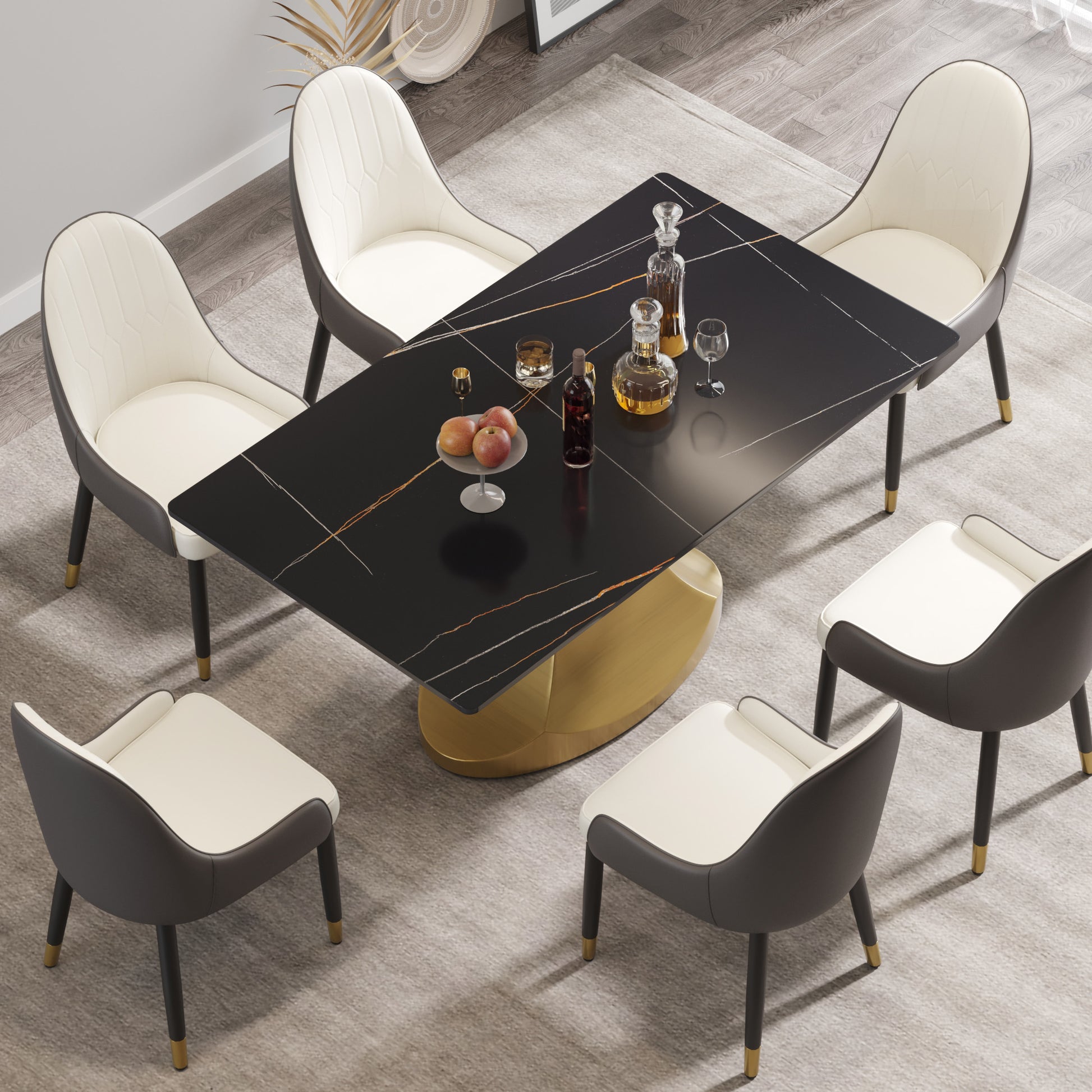 63 "Modern Artificial Stone Black Panel Golden Stainless Steel Curved Legs Can Accommodate 6 8 People Black Gold Dining Room Metal Sintered Stone