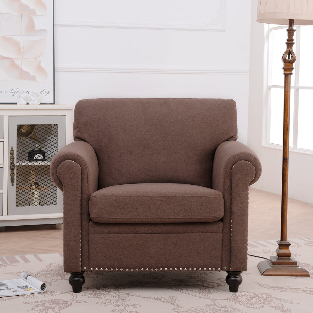 1 Seater Sofa. Brown Foam Fabric