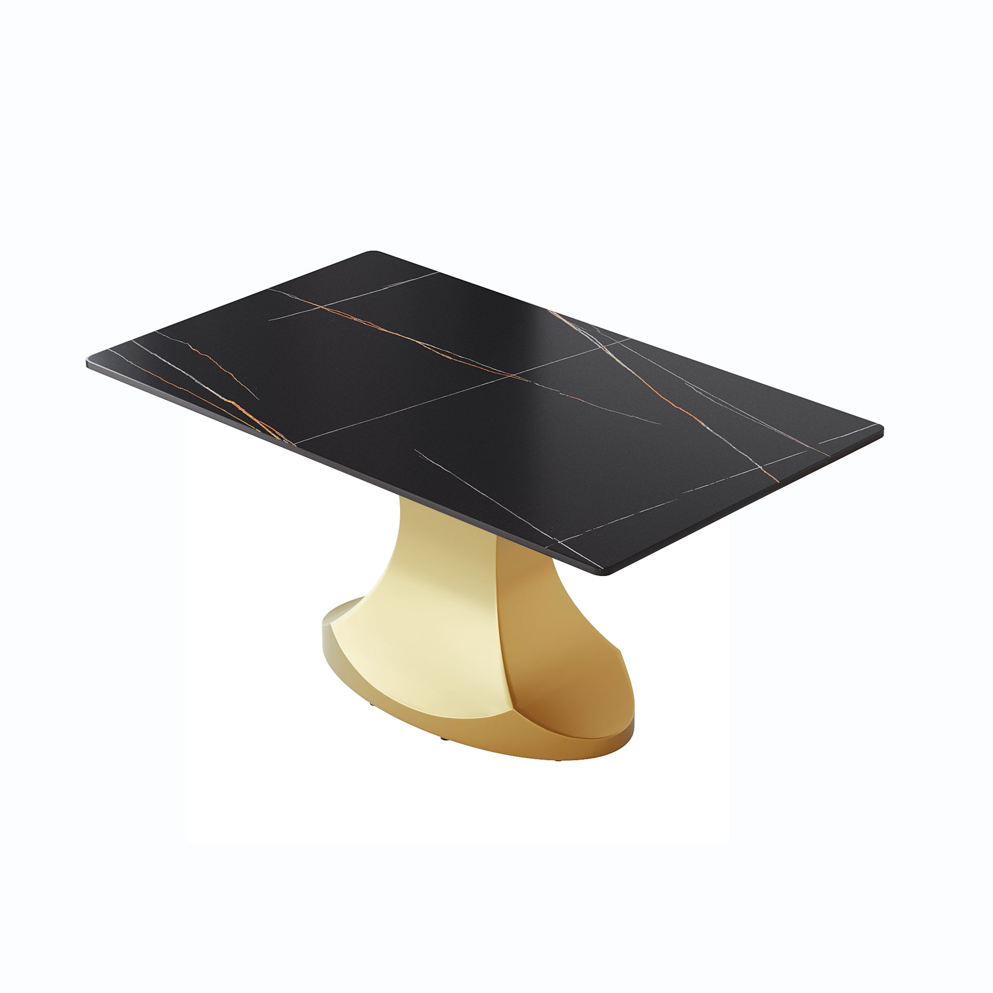 63 "Modern Artificial Stone Black Panel Golden Stainless Steel Curved Legs Can Accommodate 6 8 People Black Gold Dining Room Metal Sintered Stone