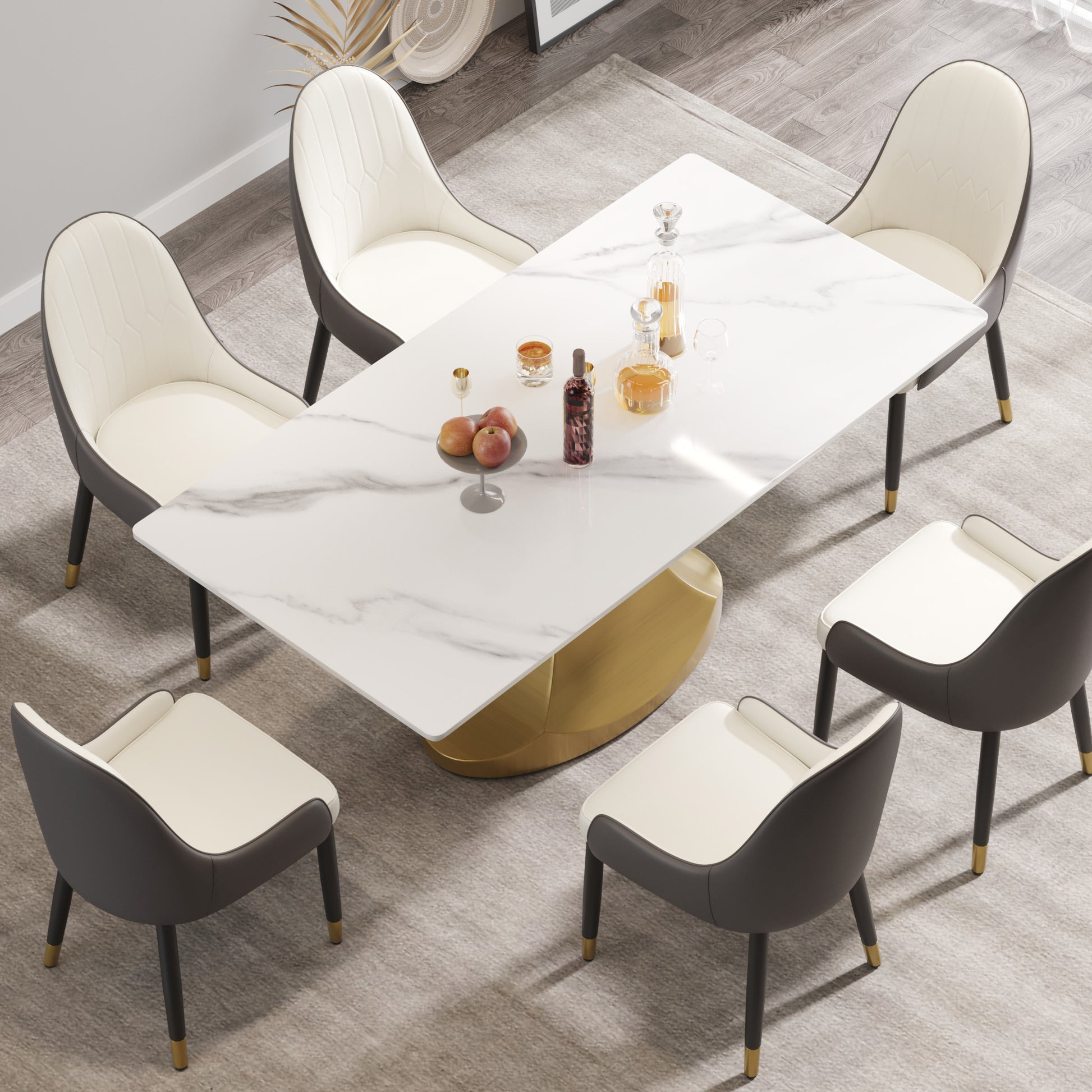 70.84 "Modern Artificial Stone White Panel Golden Stainless Steel Curved Legs Can Accommodate 6 8 People White Gold Dining Room Metal Sintered Stone