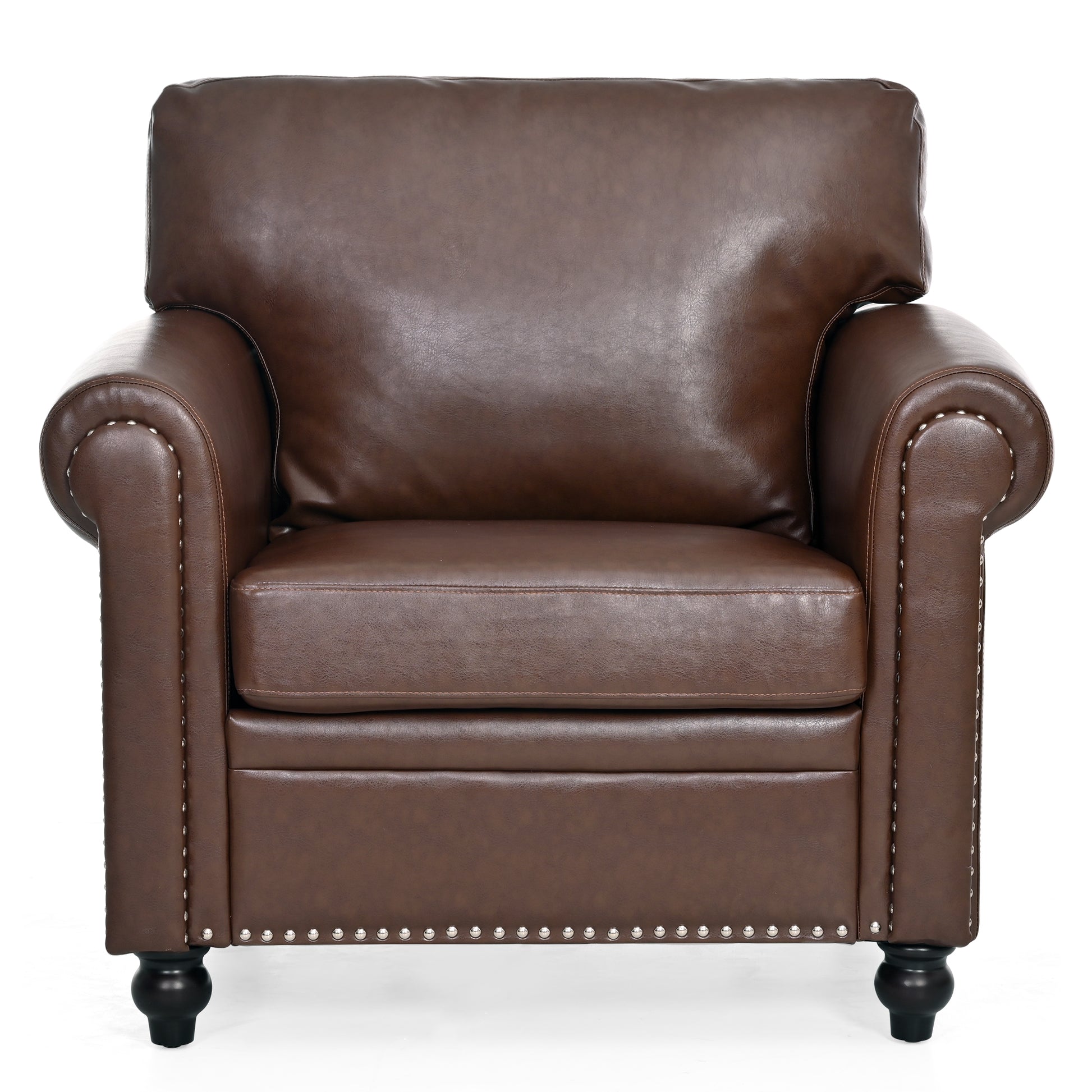 1 Seater Sofa. Brown Pu Foam Fabric