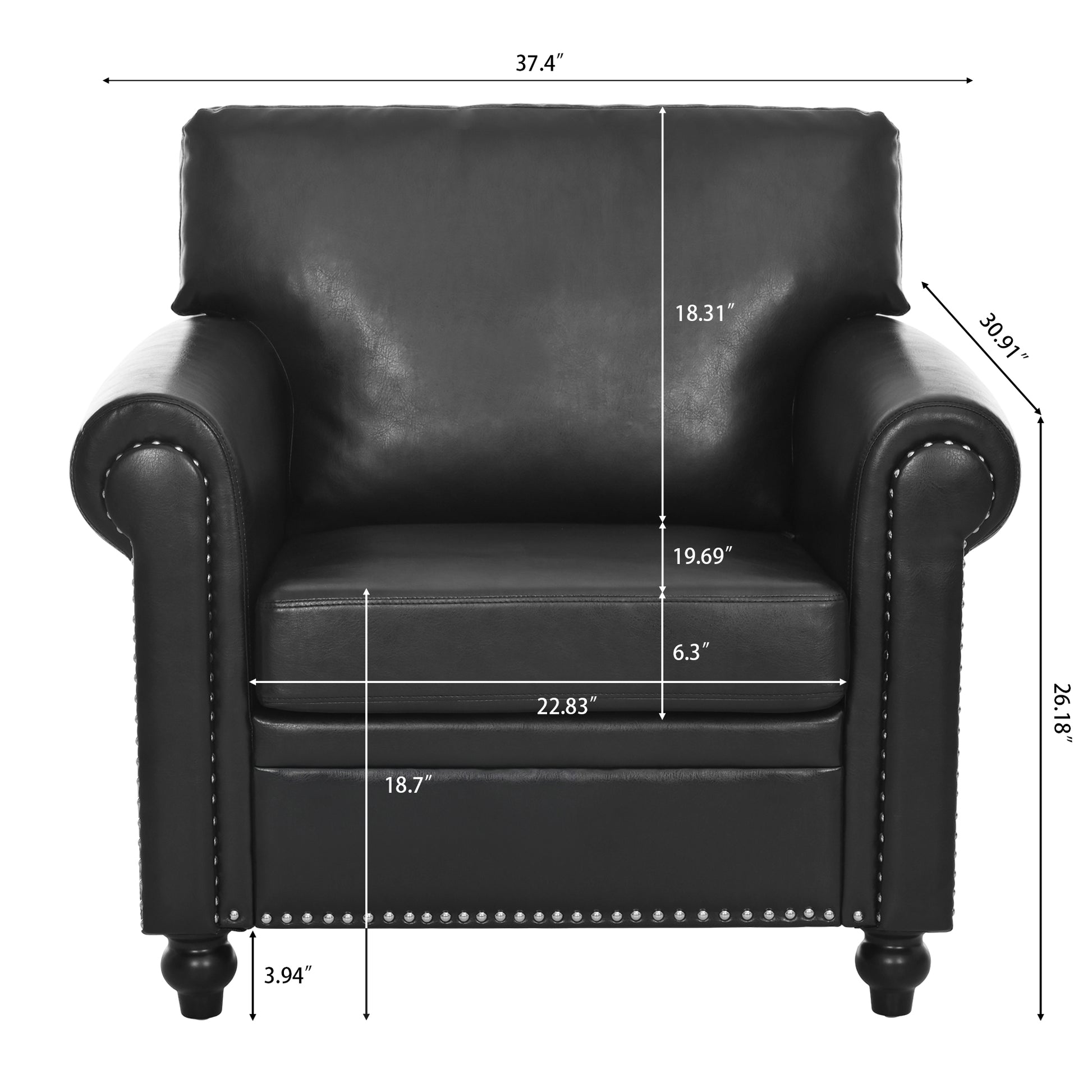 1 Seater Sofa. Black Pu Foam Fabric