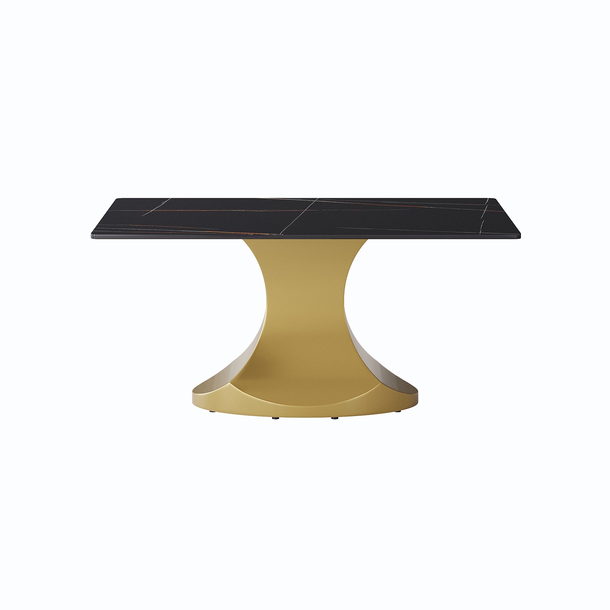 63 "Modern Artificial Stone Black Panel Golden Stainless Steel Curved Legs Can Accommodate 6 8 People Black Gold Dining Room Metal Sintered Stone