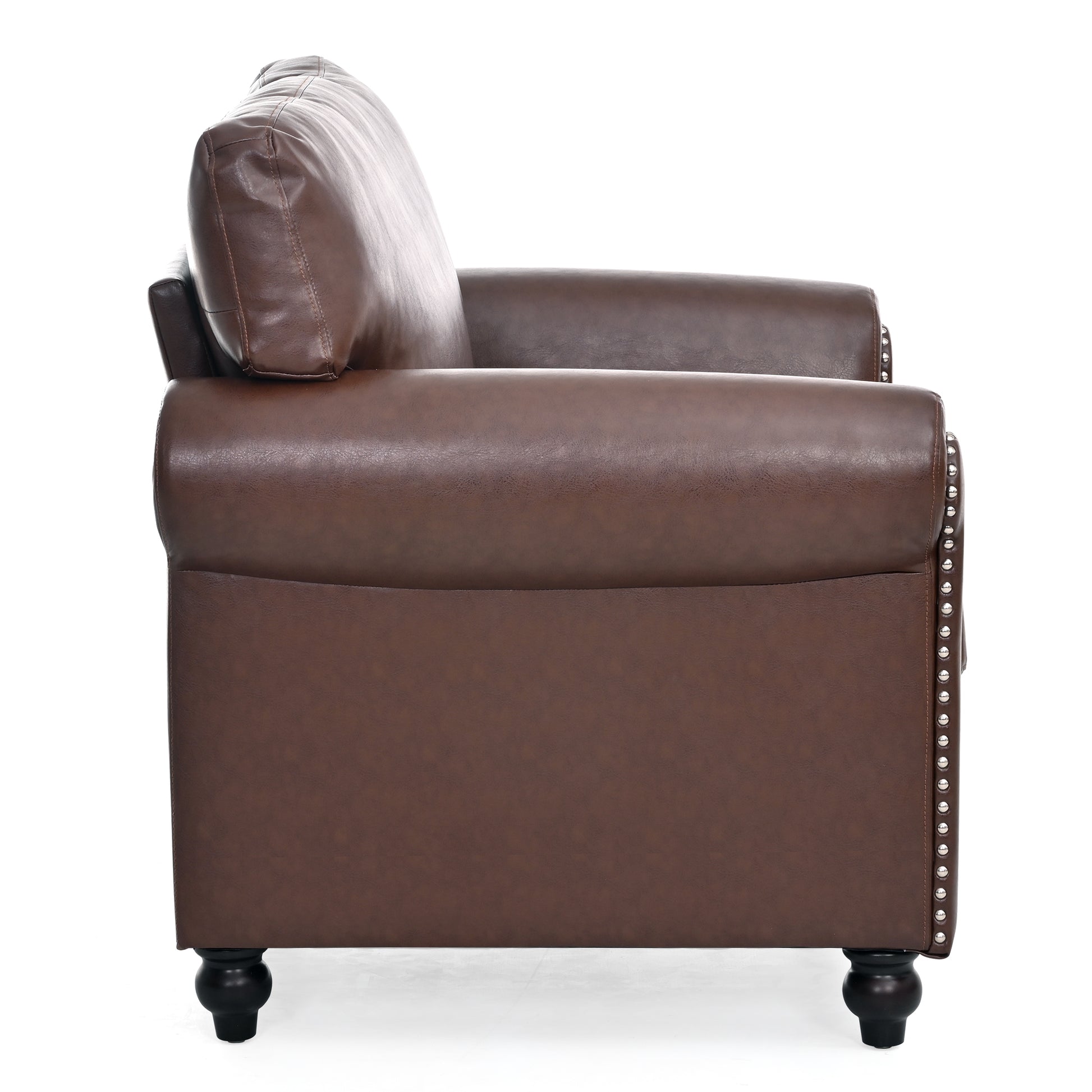 1 Seater Sofa. Brown Pu Foam Fabric