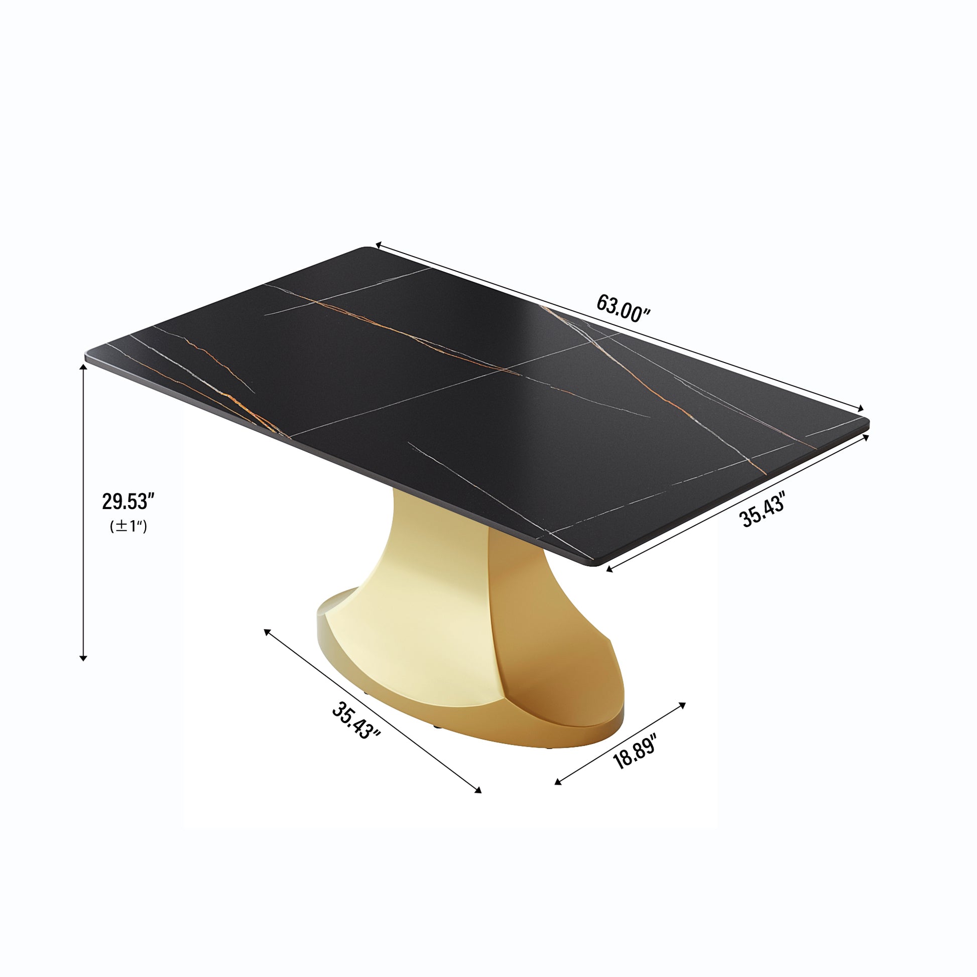 63 "Modern Artificial Stone Black Panel Golden Stainless Steel Curved Legs Can Accommodate 6 8 People Black Gold Dining Room Metal Sintered Stone