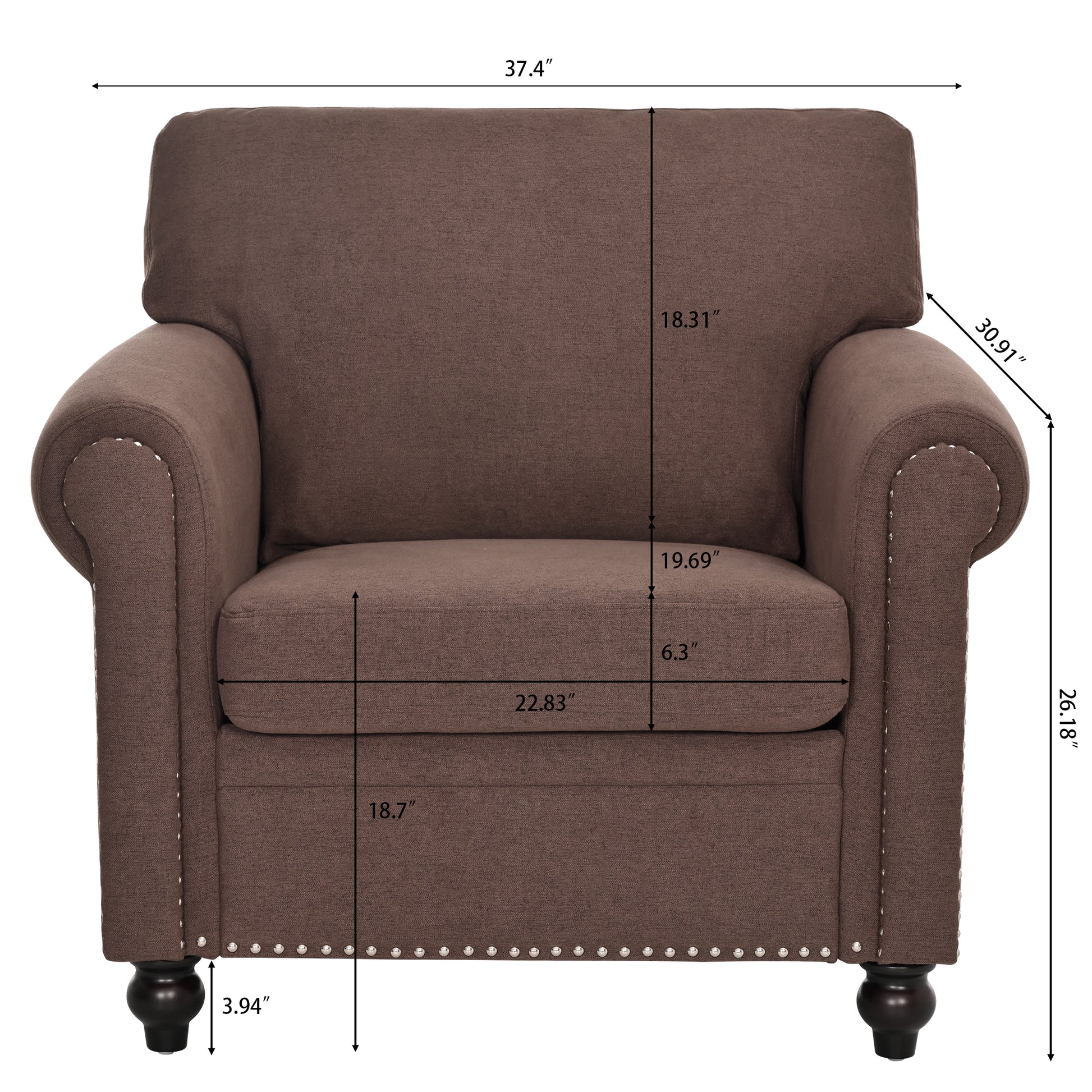 1 Seater Sofa. Brown Foam Fabric