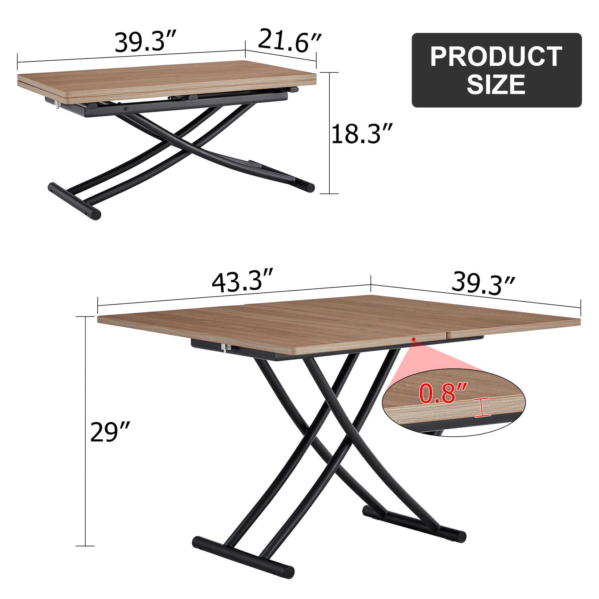 Modern Minimalist Multifunctional Lifting Table, 0.8 Inch Wood Grain Craft Sticker Desktop, Black Metal Legs. 4 Upholstered Dining Chairs With Black Metal Legs. Lt 10055 B0501 Natural Wood Wash Metal