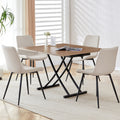 Modern Minimalist Multifunctional Lifting Table, 0.8 Inch Wood Grain Craft Sticker Desktop, Black Metal Legs. 4 Faux Leather Upholstered Dining Chairs With Black Metal Legs. Lt 10055 B0502 Natural Wood Wash Metal