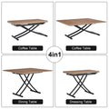 Modern Minimalist Multifunctional Lifting Table, 0.8 Inch Wood Grain Craft Sticker Desktop, Black Metal Legs. 4 Upholstered Dining Chairs With Black Metal Legs. Lt 10055 B0501 Natural Wood Wash Metal