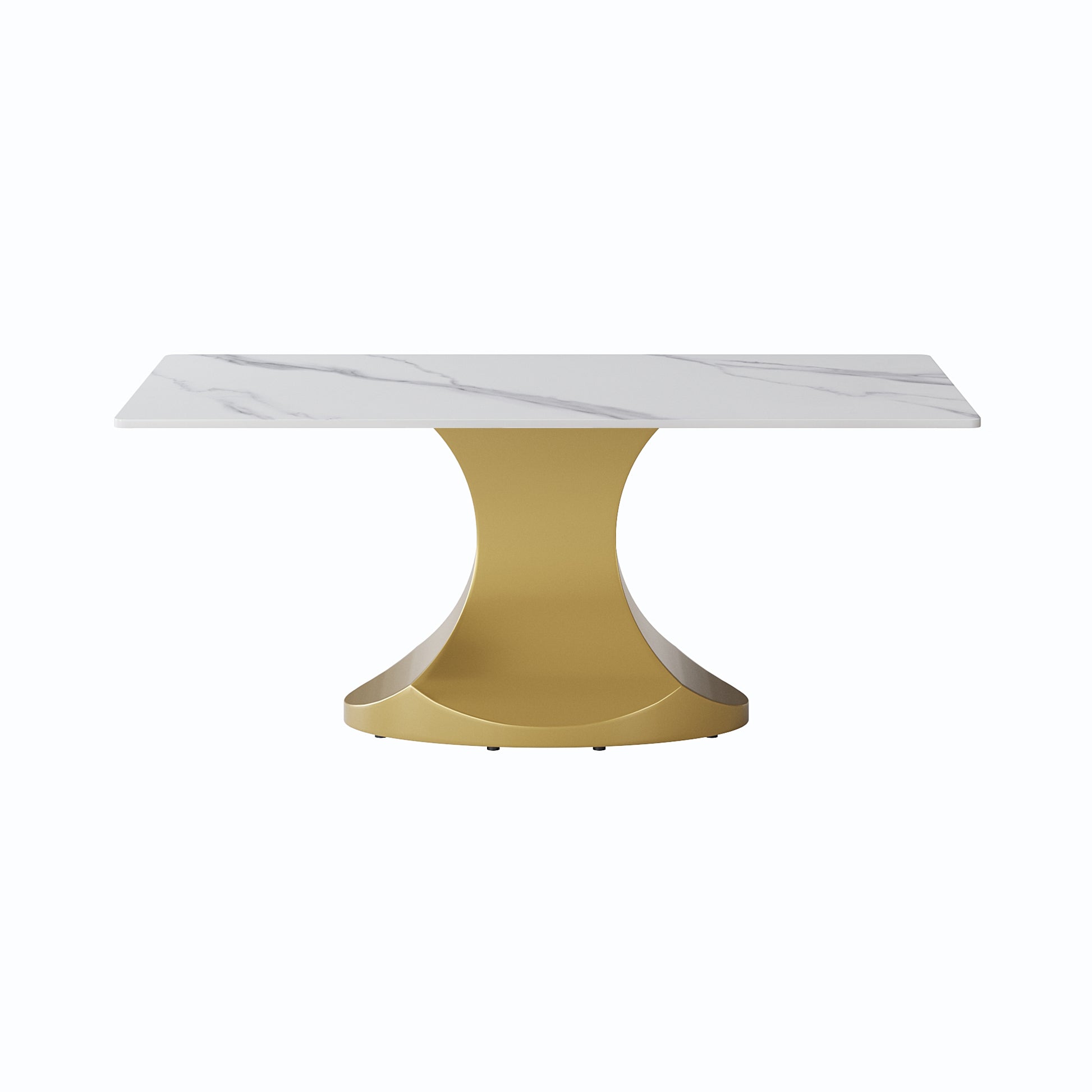 70.84 "Modern Artificial Stone White Panel Golden Stainless Steel Curved Legs Can Accommodate 6 8 People White Gold Dining Room Metal Sintered Stone