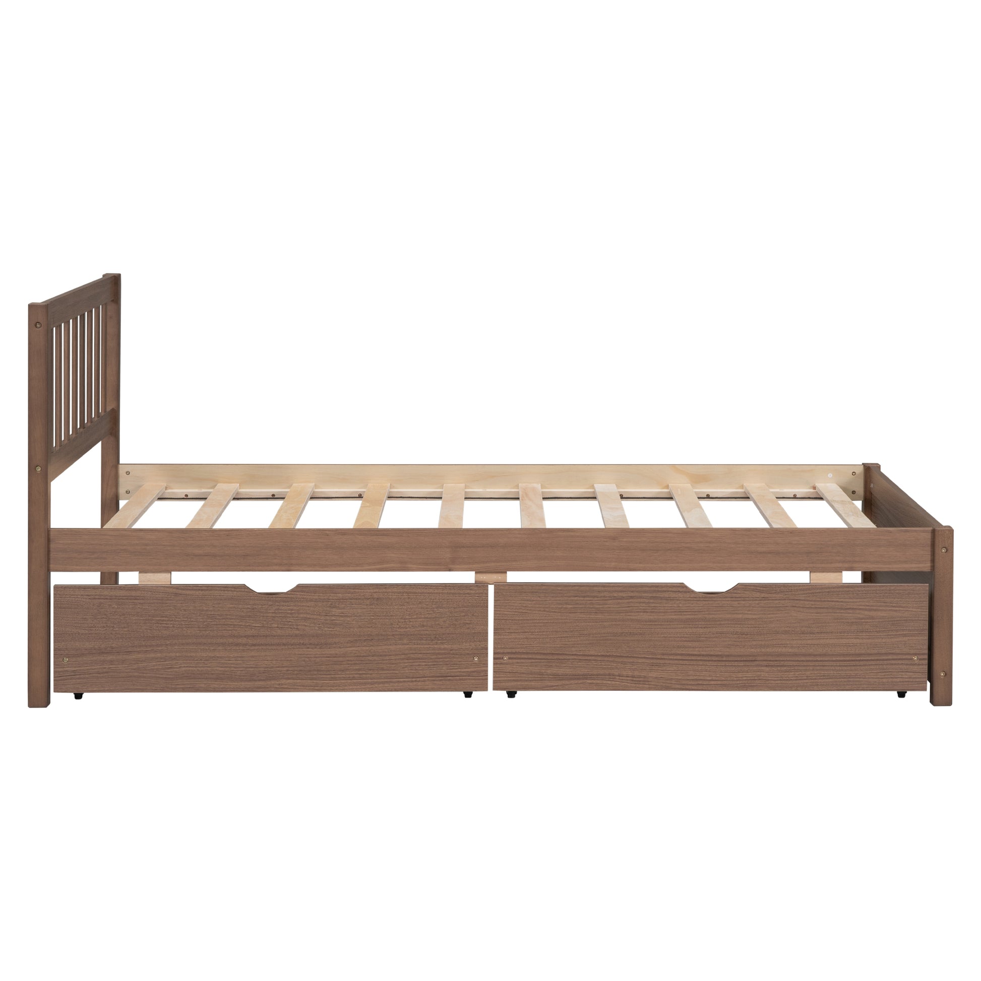 Modern Design Twin Size Platform Bed With 2 Drawers For Walnut Color Walnut Rubber Wood