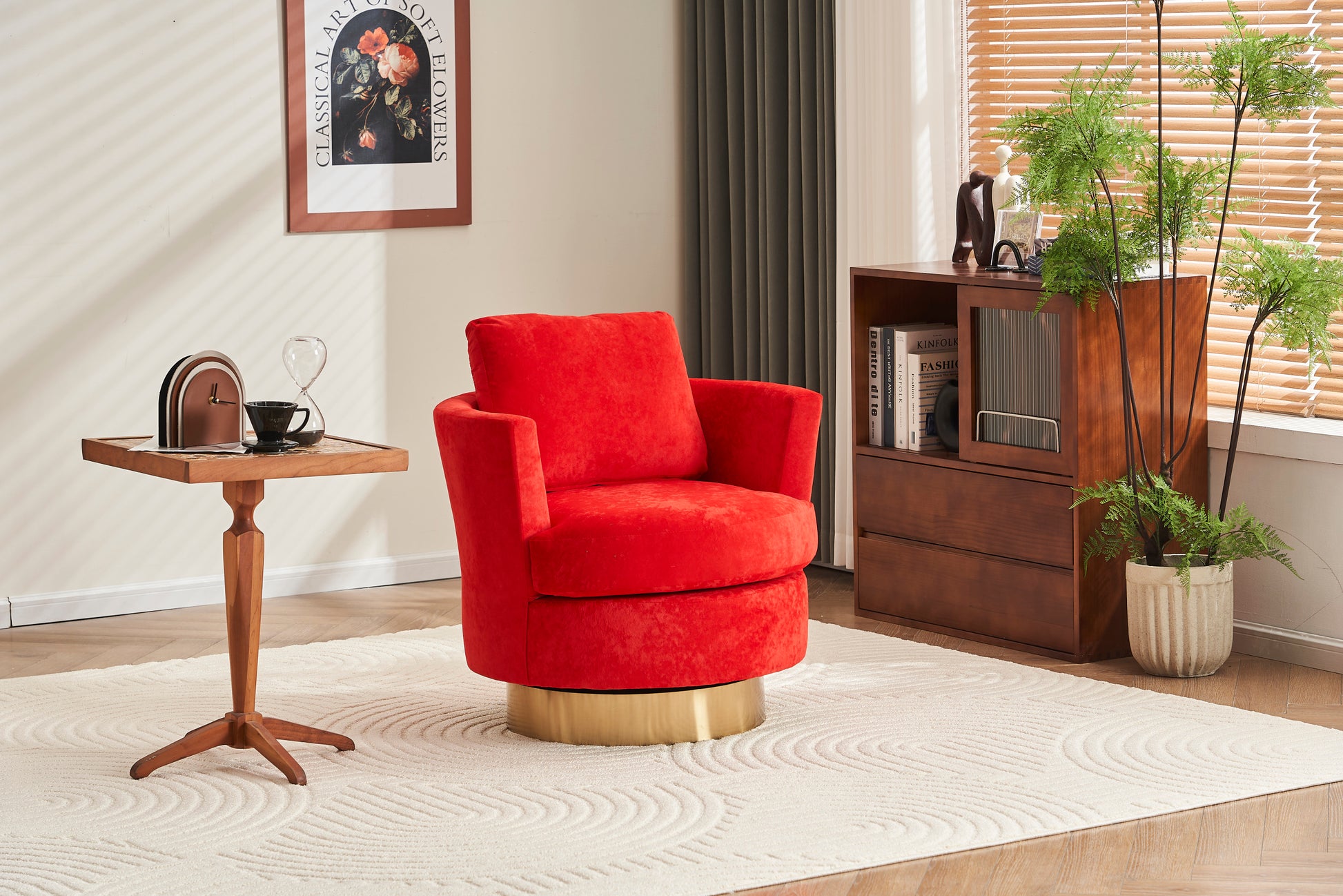 Velvet Swivel Barrel Chair, Swivel Accent Chairs Armchair For Living Room, Reading Chairs For Bedroom Comfy, Round Barrel Chairs With Gold Stainless Steel Base Red Red Primary Living Space Modern Velvet