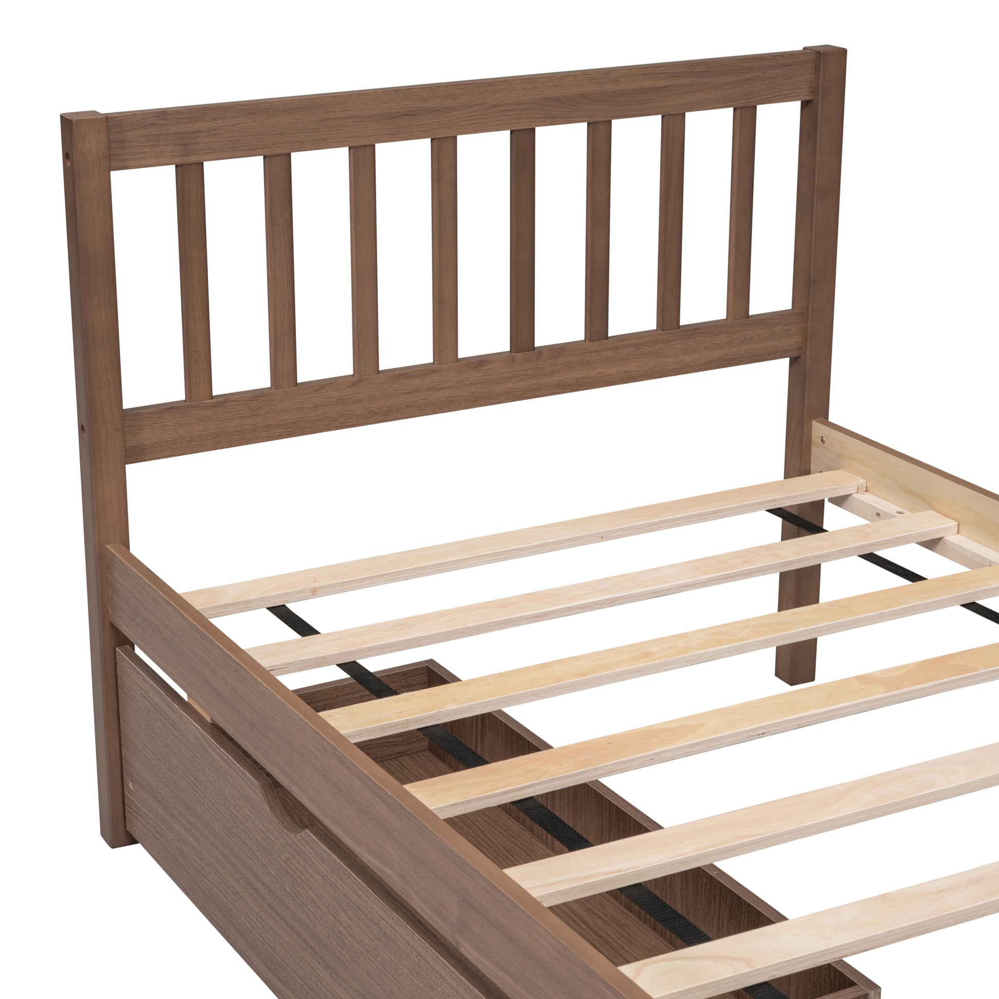 Modern Design Twin Size Platform Bed With 2 Drawers For Walnut Color Walnut Rubber Wood