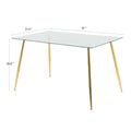 Modern Simple Table And Chair Set, One Table And Four Chairs. Transparent Tempered Glass Top, Gold Plated Legs. Gold Plated Metal Chair Legs Set Of 5 White Gold Dining Room Rectangular Kitchen &