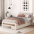 Modern Design Twin Size Platform Bed Frame With 2 Drawers For White Washed Color Twin White Washed Rubber Wood