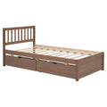 Modern Design Twin Size Platform Bed With 2 Drawers For Walnut Color Walnut Rubber Wood