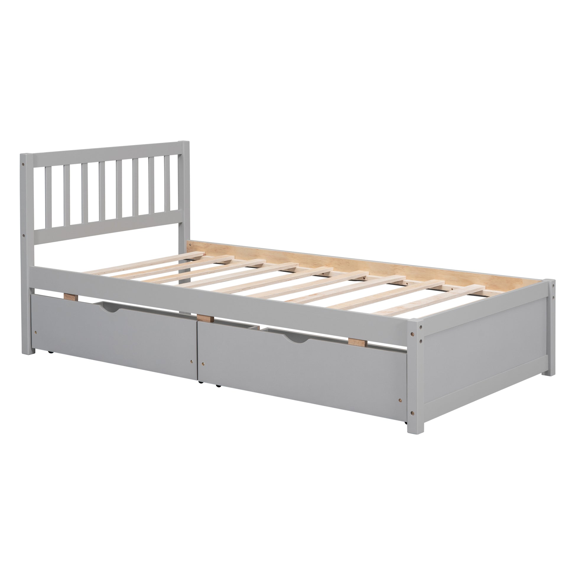 Modern Design Wooden Twin Size Platform Bed With 2 Drawers For Grey Color Grey Rubber Wood