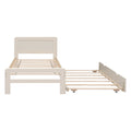 Modern Design Twin Size Platform Bed Frame With Trundle For White Washed Color White Washed Rubber Wood