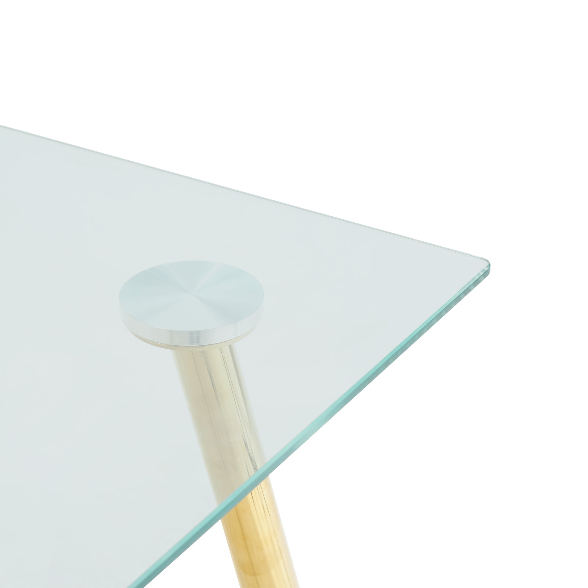 Modern Simple Table And Chair Set, One Table And Four Chairs. Transparent Tempered Glass Top, Gold Plated Legs. Gold Plated Metal Chair Legs Set Of 5 White Gold Dining Room Rectangular Kitchen &