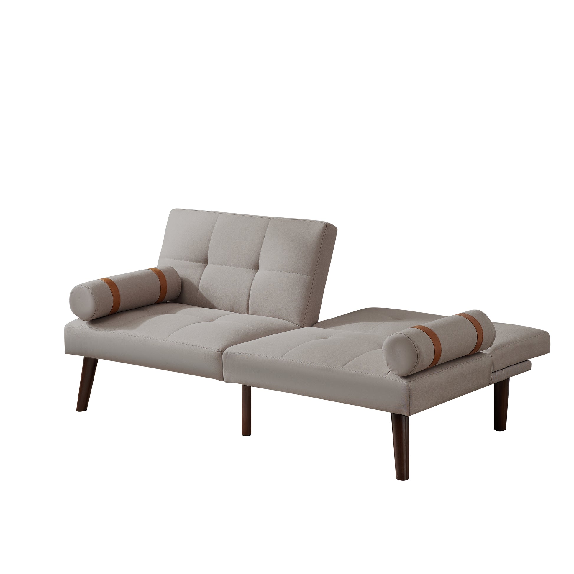 Convertible Sofa Bed Futon With Solid Wood Legs Linen Fabric Light Grey Light Grey Fabric 2 Seat