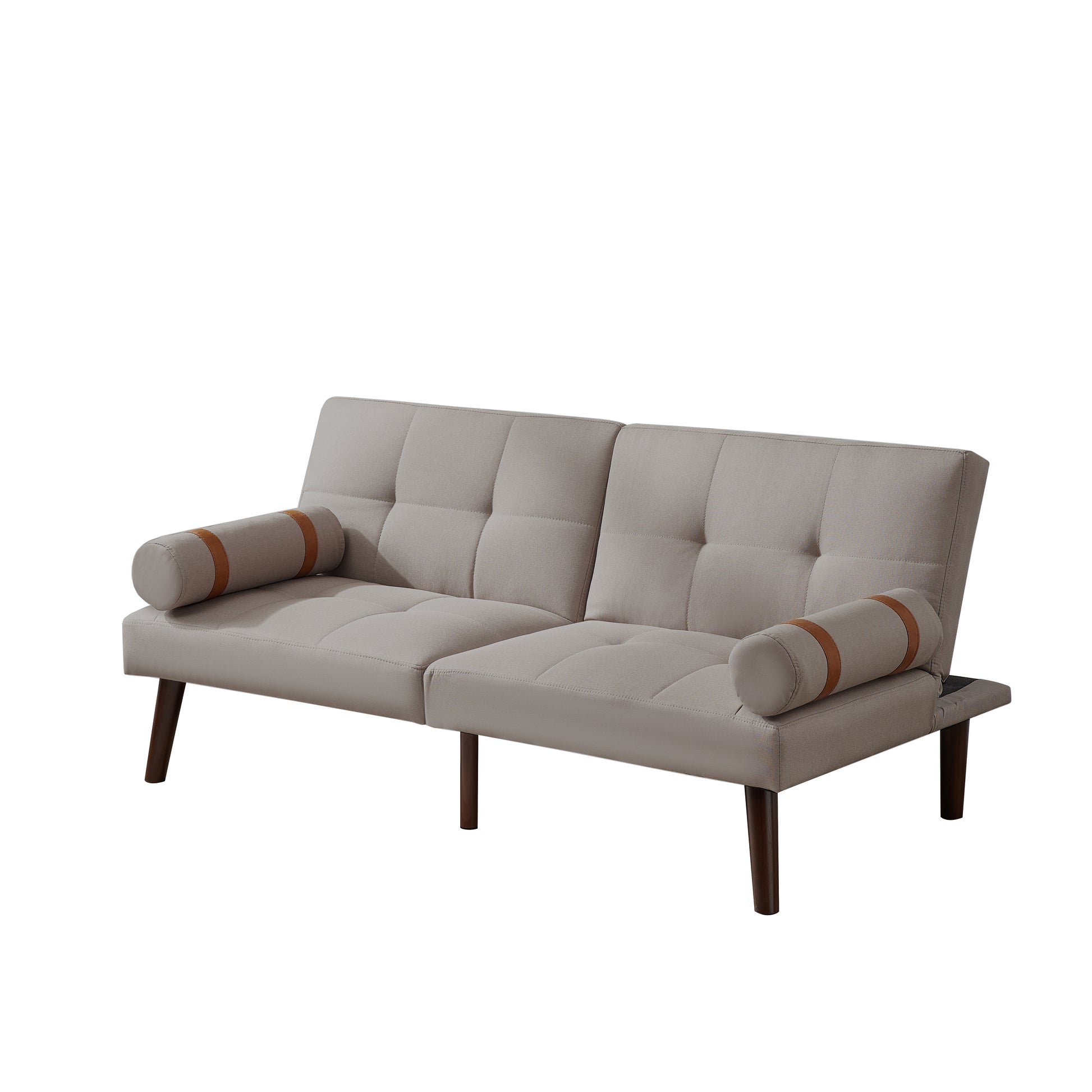 Convertible Sofa Bed Futon With Solid Wood Legs Linen Fabric Light Grey Light Grey Fabric 2 Seat