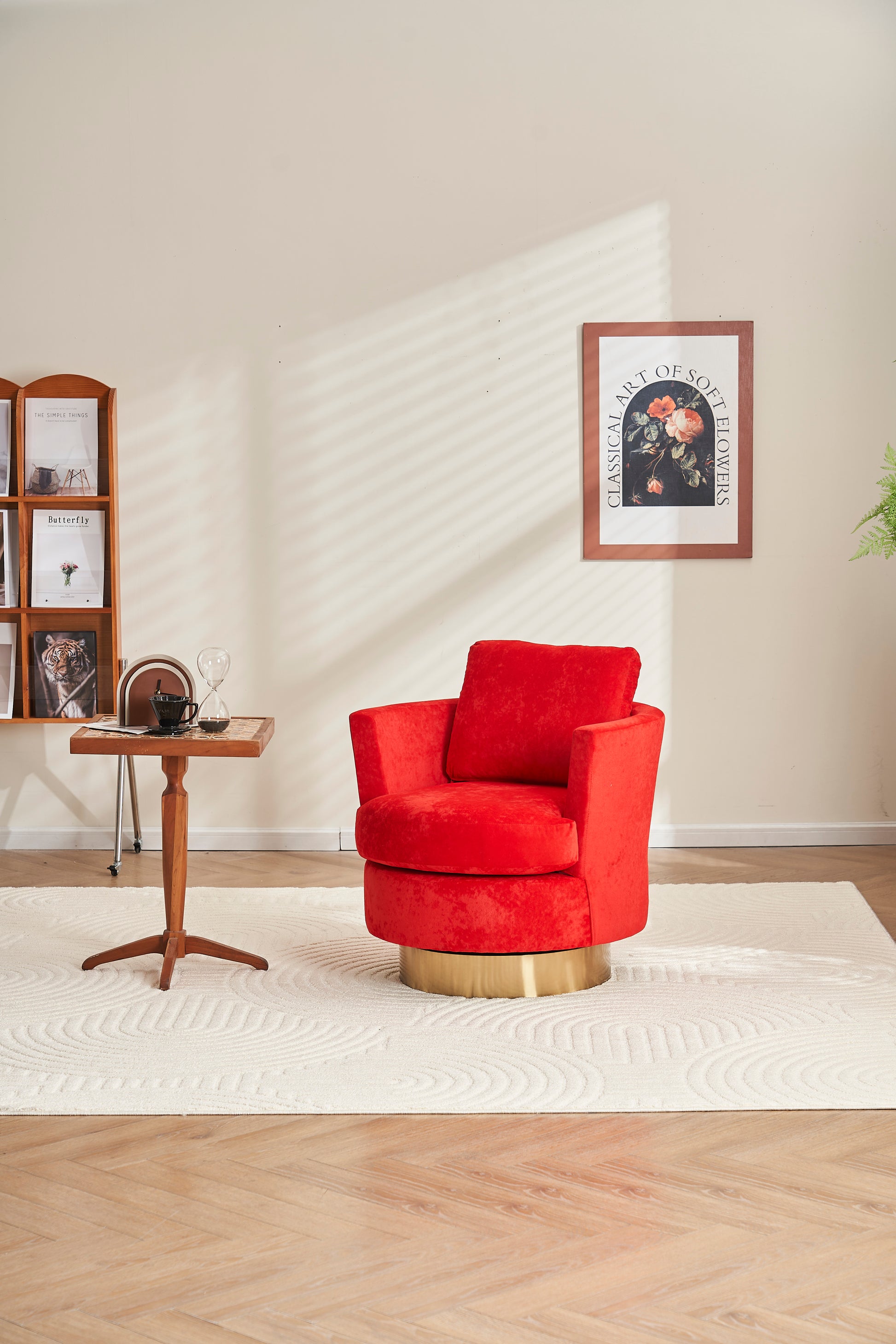Velvet Swivel Barrel Chair, Swivel Accent Chairs Armchair For Living Room, Reading Chairs For Bedroom Comfy, Round Barrel Chairs With Gold Stainless Steel Base Red Red Primary Living Space Modern Velvet