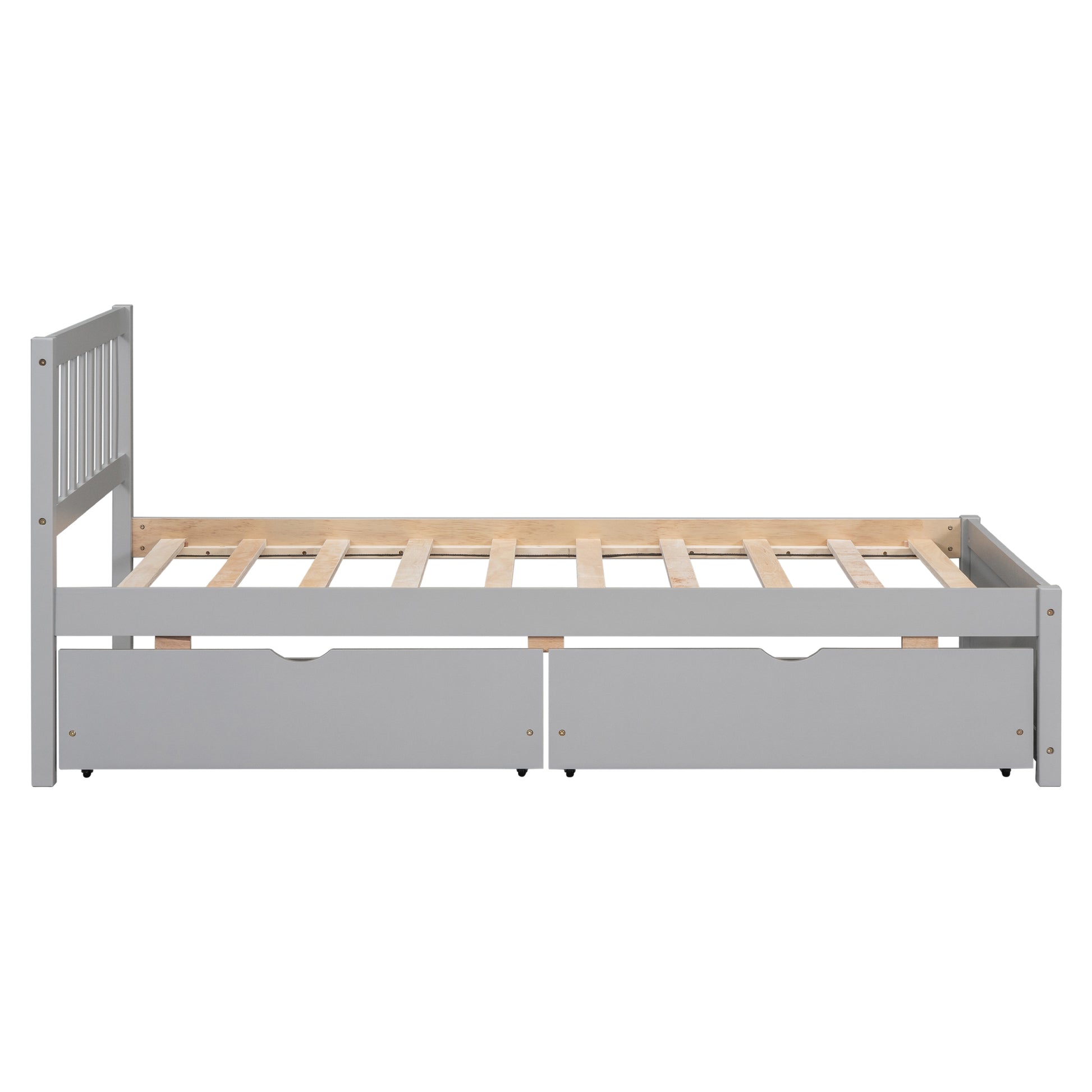 Modern Design Wooden Twin Size Platform Bed With 2 Drawers For Grey Color Grey Rubber Wood