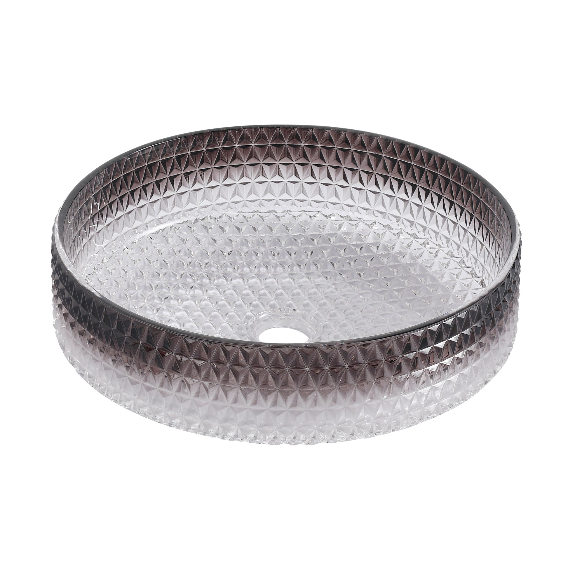 Diamond Shape Bathroom Crystal Glass Vessel Sink, Bathroom Countertop Basin Transparent Gradient Black Grey Grey White Modern Glass
