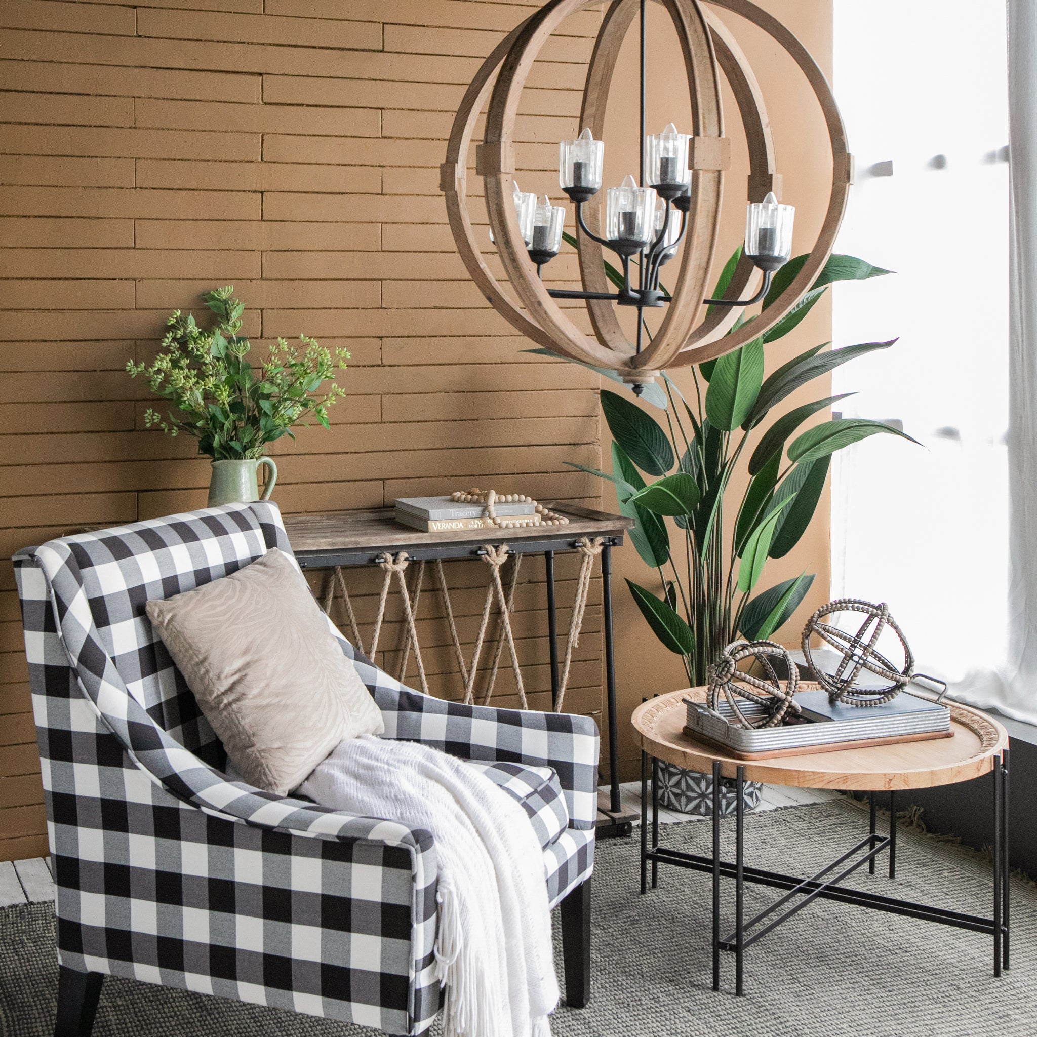 9 Light Globe Chandelier, Wood Chandelier Hanging Light Fixture With Adjustable Chain For Kitchen Dining Room Foyer Entryway, Bulb Not Included Brown Wood