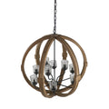 9 Light Globe Chandelier, Wood Chandelier Hanging Light Fixture With Adjustable Chain For Kitchen Dining Room Foyer Entryway, Bulb Not Included Brown Wood